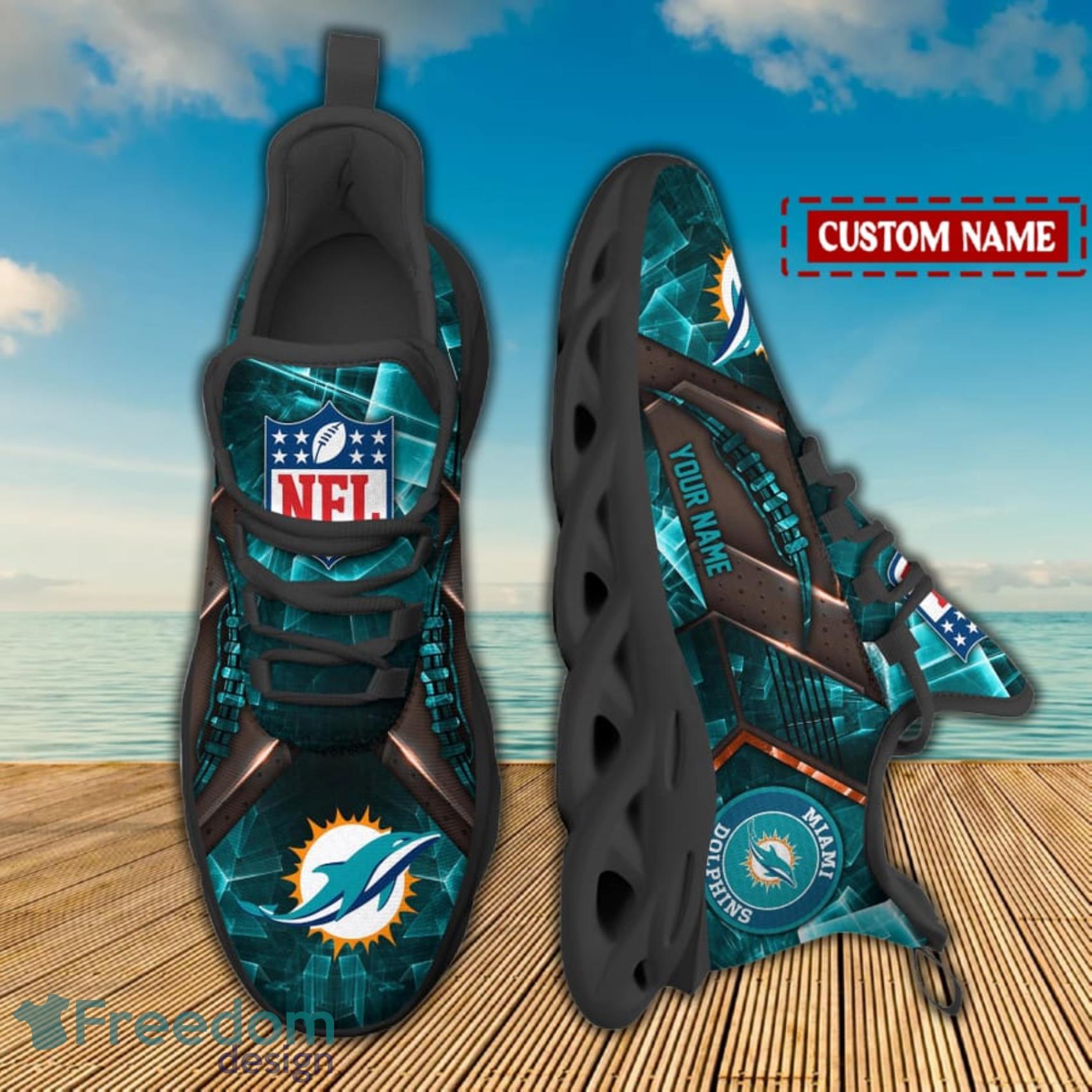 Miami Dolphins NFL Light Abstract Pattern Custom Name Max Soul Shoes For Men  And Women - Freedomdesign