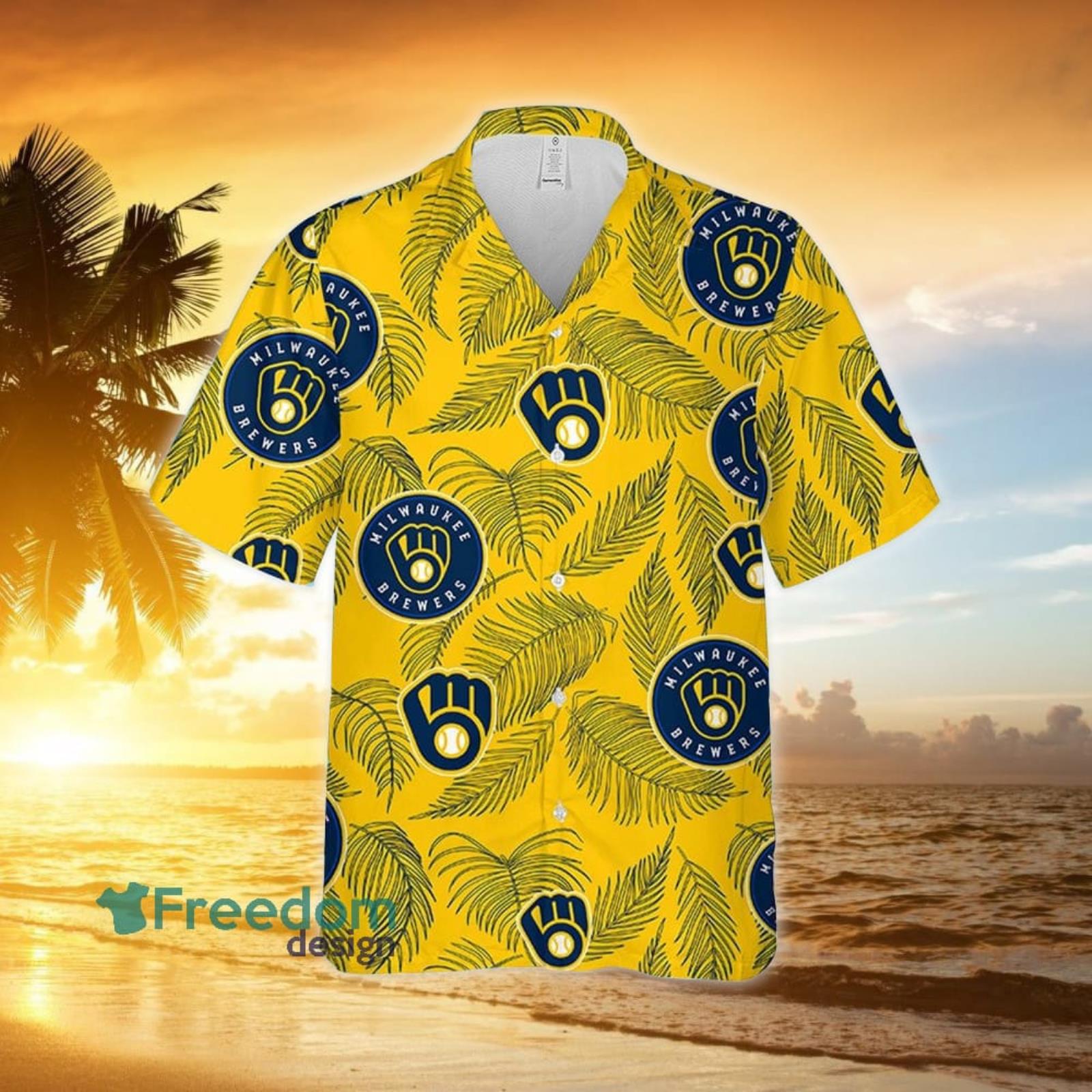 Milwaukee Brewers Yellow Flower Green Palm Leaf Tropical 3D