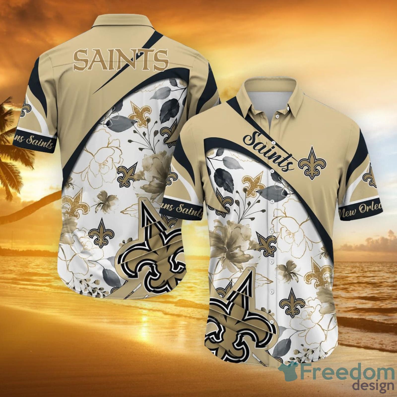 New Orleans Saints Nfl Flowers Pattern And Symbol Over Print Hawaiian Shirt  And Beach Short - Freedomdesign