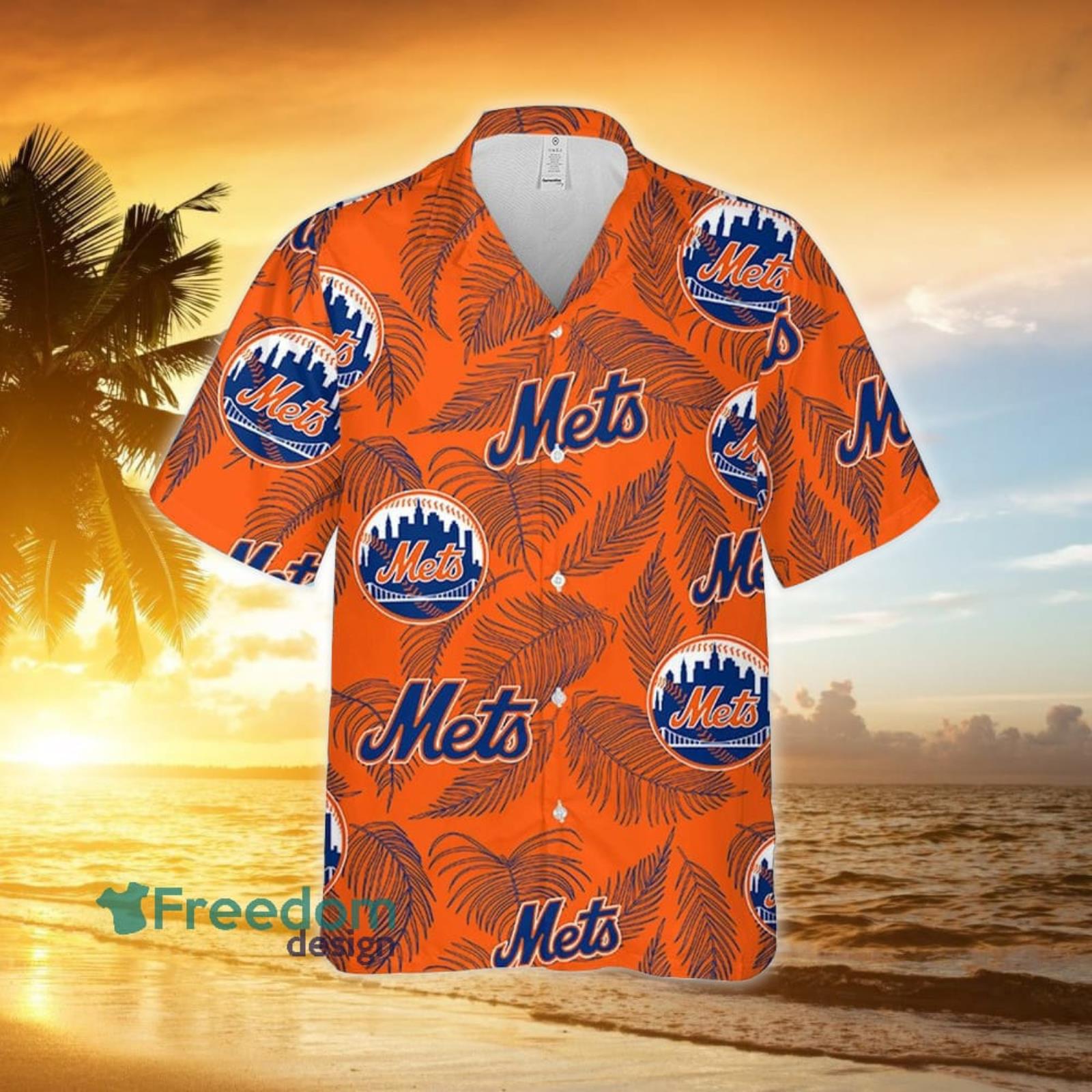 New York Mets Mascot And Leaves Tropical Style Hawaiian Shirt