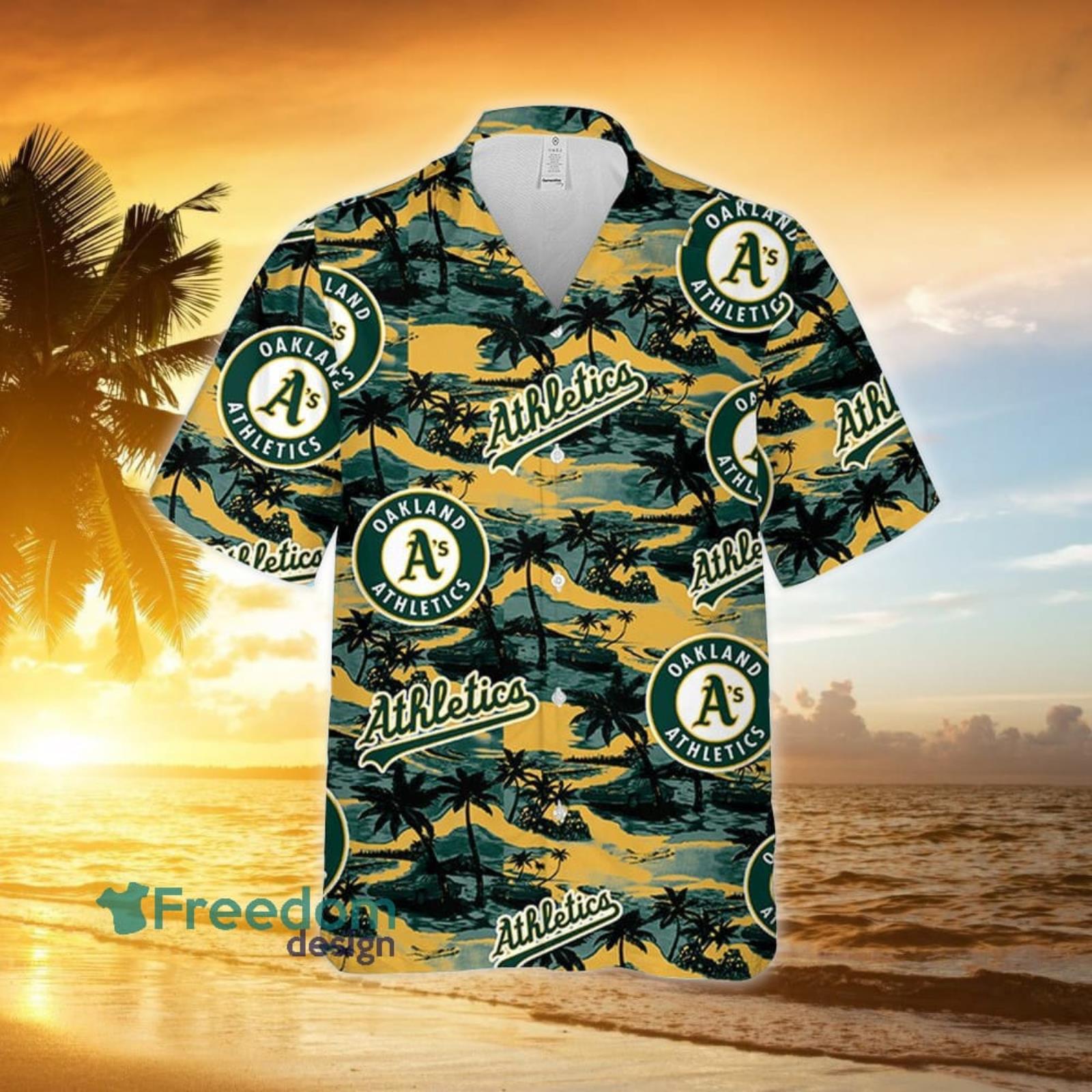 Oakland Athletics Yellow Flower Green Palm Leaf Tropical 3D Hawaiian Shirt