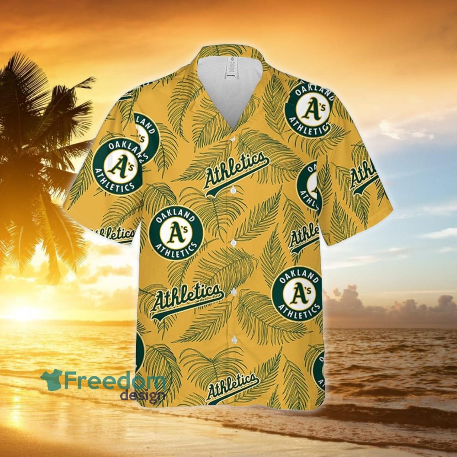 Oakland A's Sketch Palm Leaves Seamless Pattern 3D All Over Print