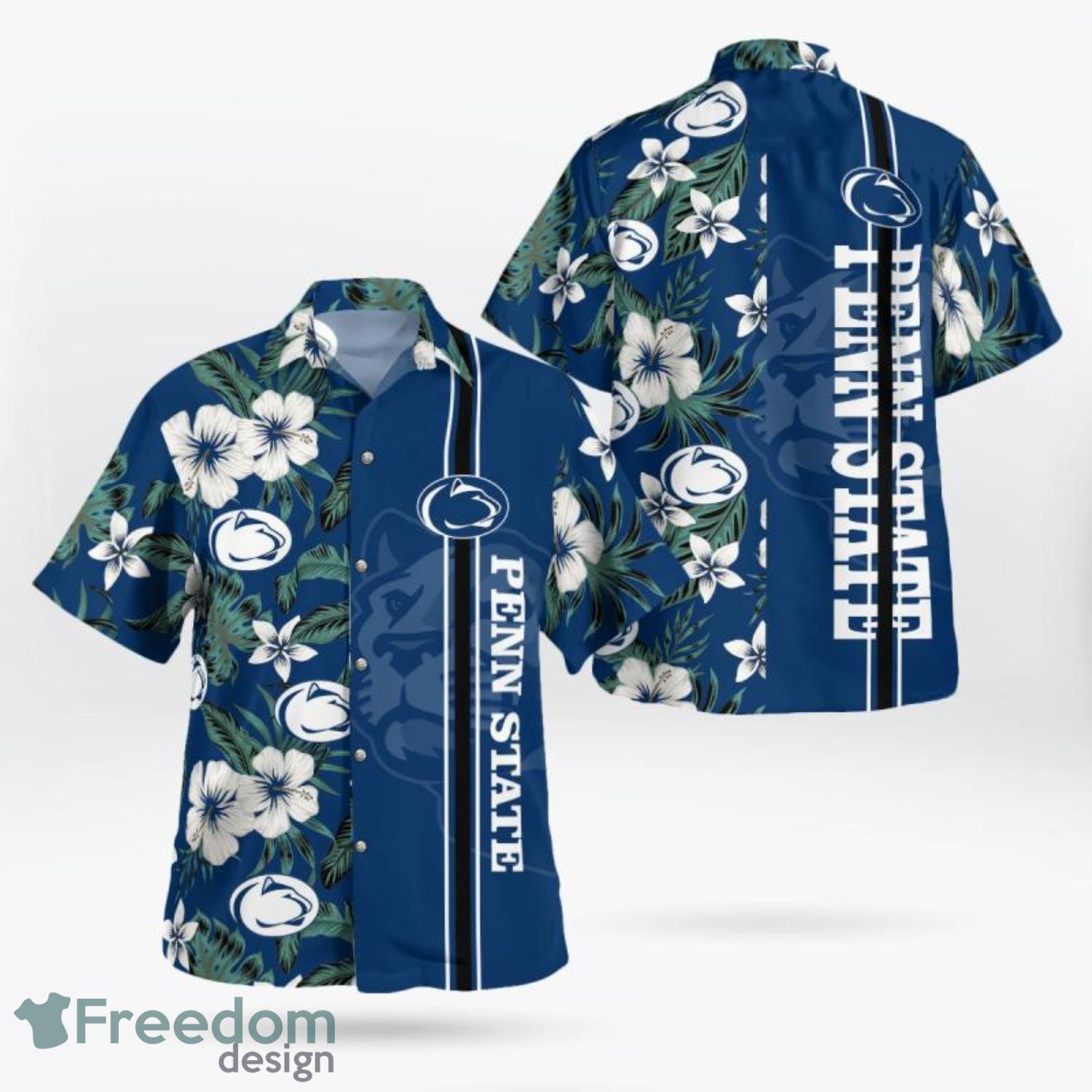 Penn State Nittany Lions NCAA Flower Button Up Hawaiian Shirt 3D