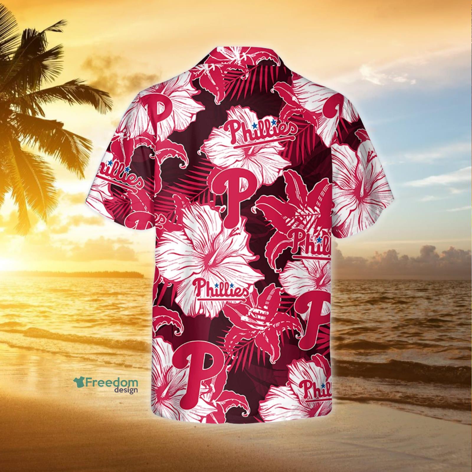 Philadelphia Phillies Pink Flower And Logo Pattern Hawaiian Shirt For Fans  - Freedomdesign