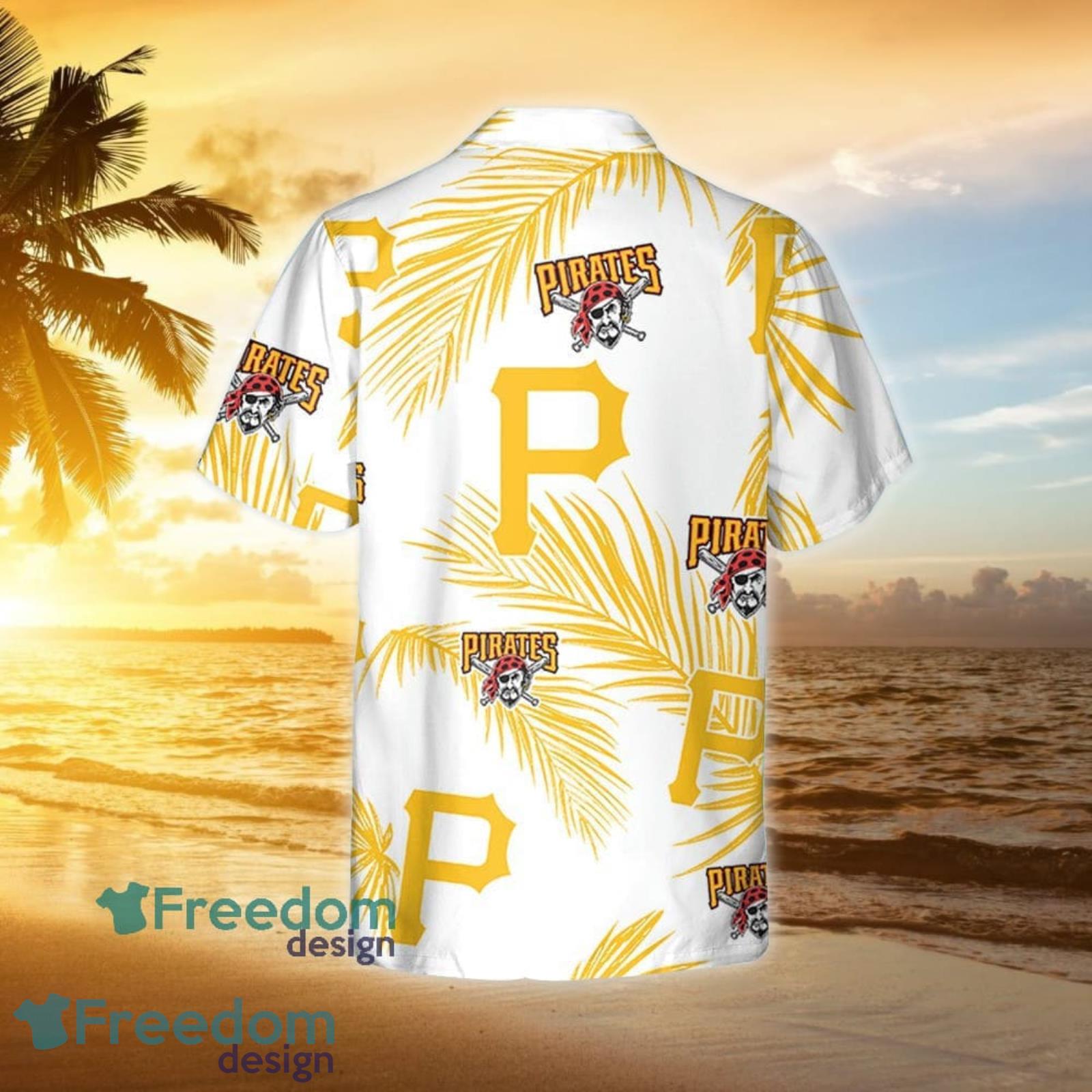 Pittsburgh Pirates Yellow Flower Green Palm Leaf Tropical 3D Hawaiian Shirt