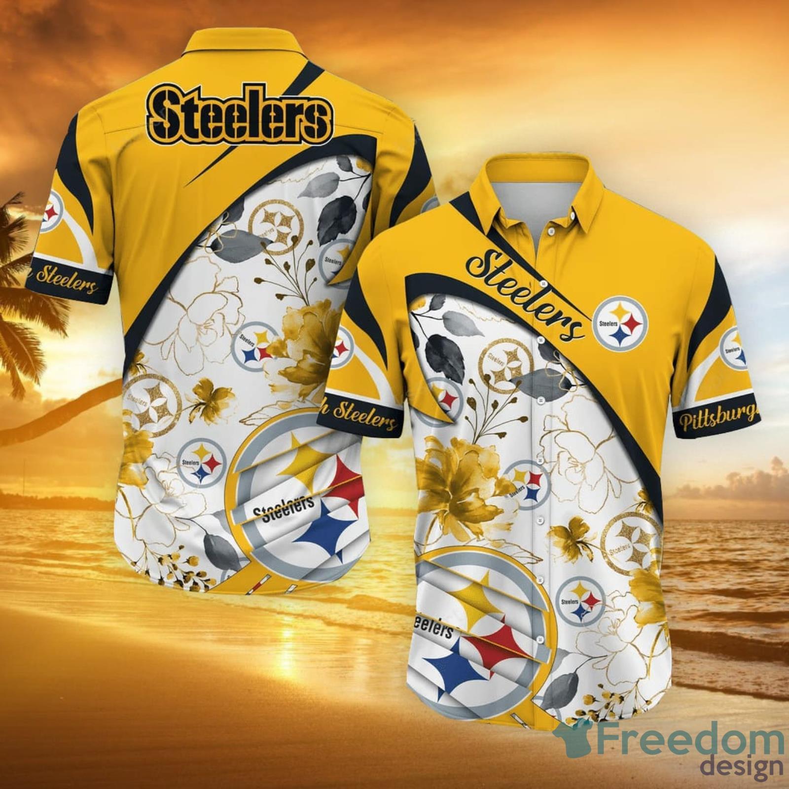 Pittsburgh Steelers NFL Mens Floral Hawaiian Shirt - Freedomdesign