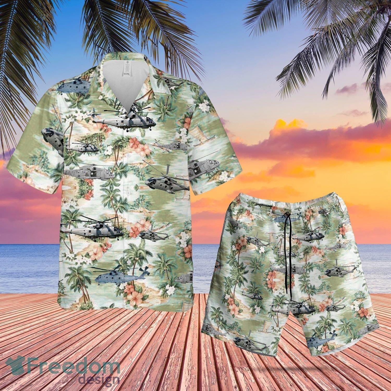 Royal Navy MERLIN MK2 Flower Pattern Combo Hawaiian Shirt And Shorts -  Freedomdesign