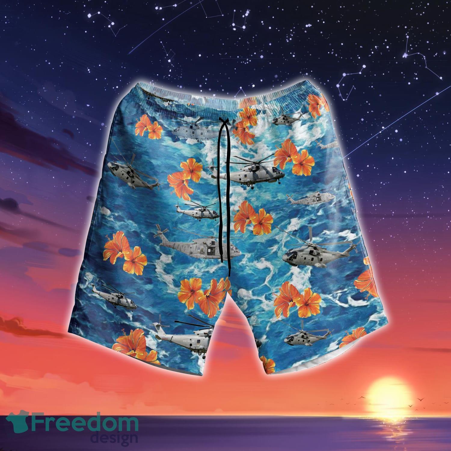 Royal Navy MERLIN MK2 Flower Pattern Combo Hawaiian Shirt And Shorts -  Freedomdesign