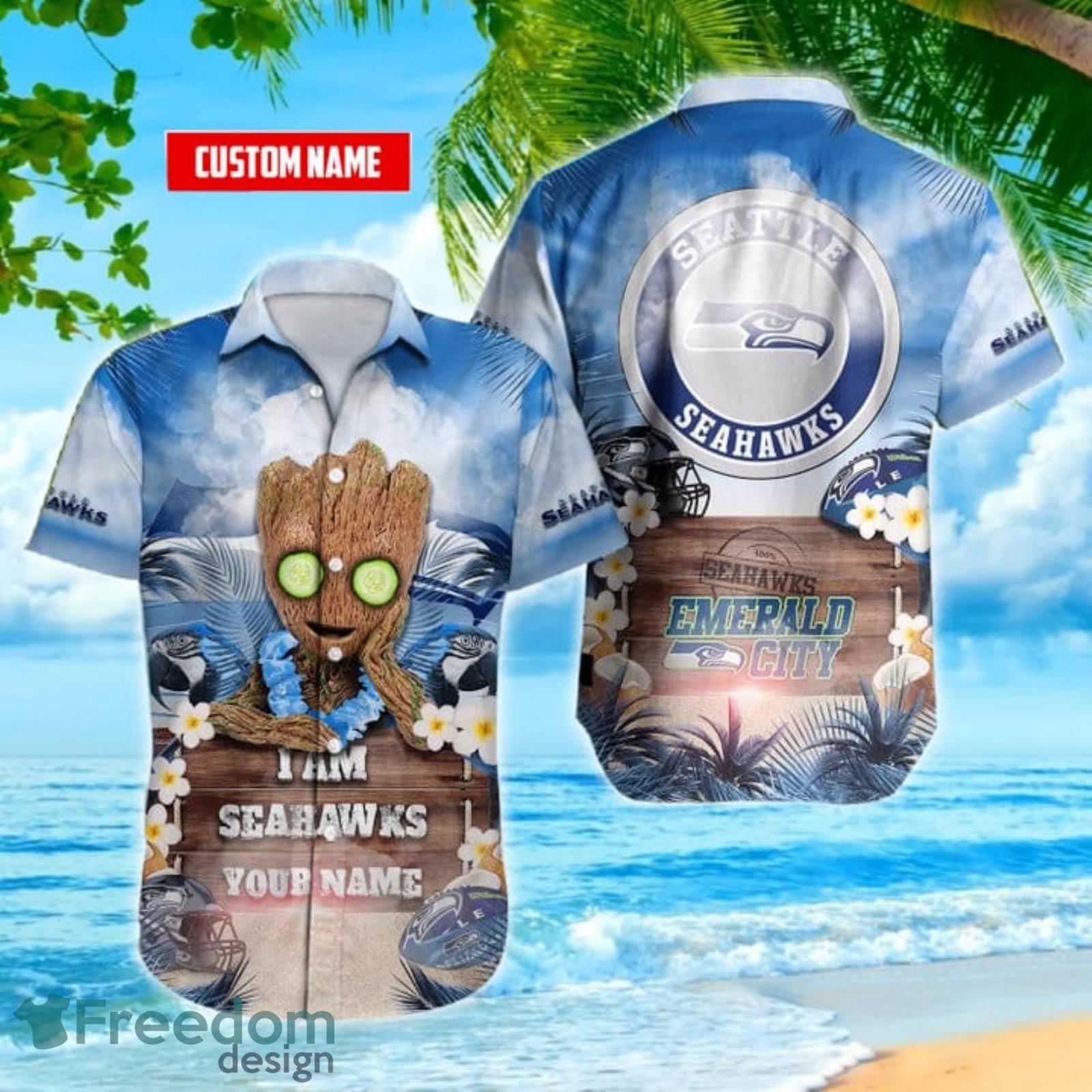 Custom Number And Name Nfl 3D Hawaiian Shirt Seattle Seahawks Logo