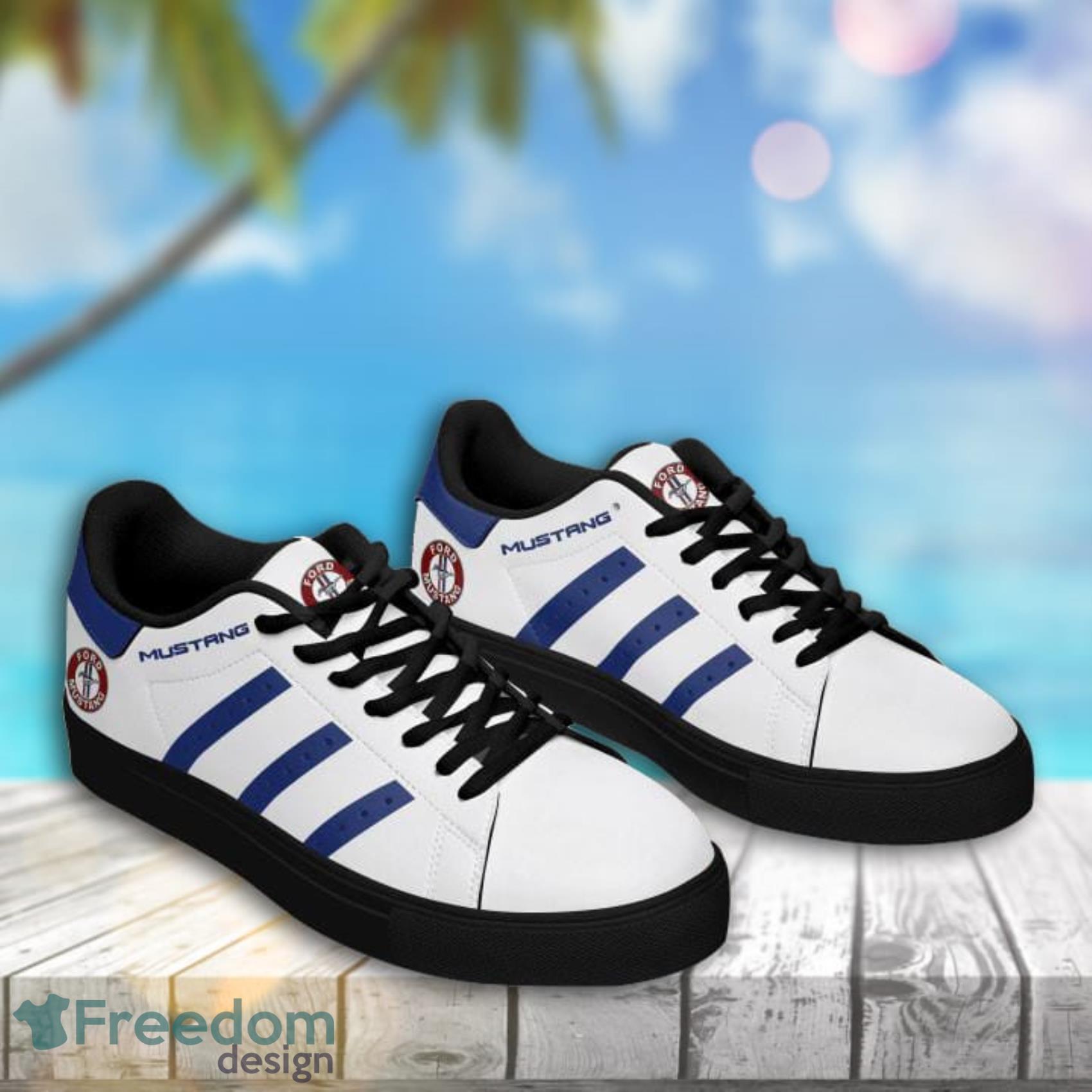 White Ford Mustang Luxury Car 3k943 AOP Print Low Top Leather Skate Shoes Product Photo 1