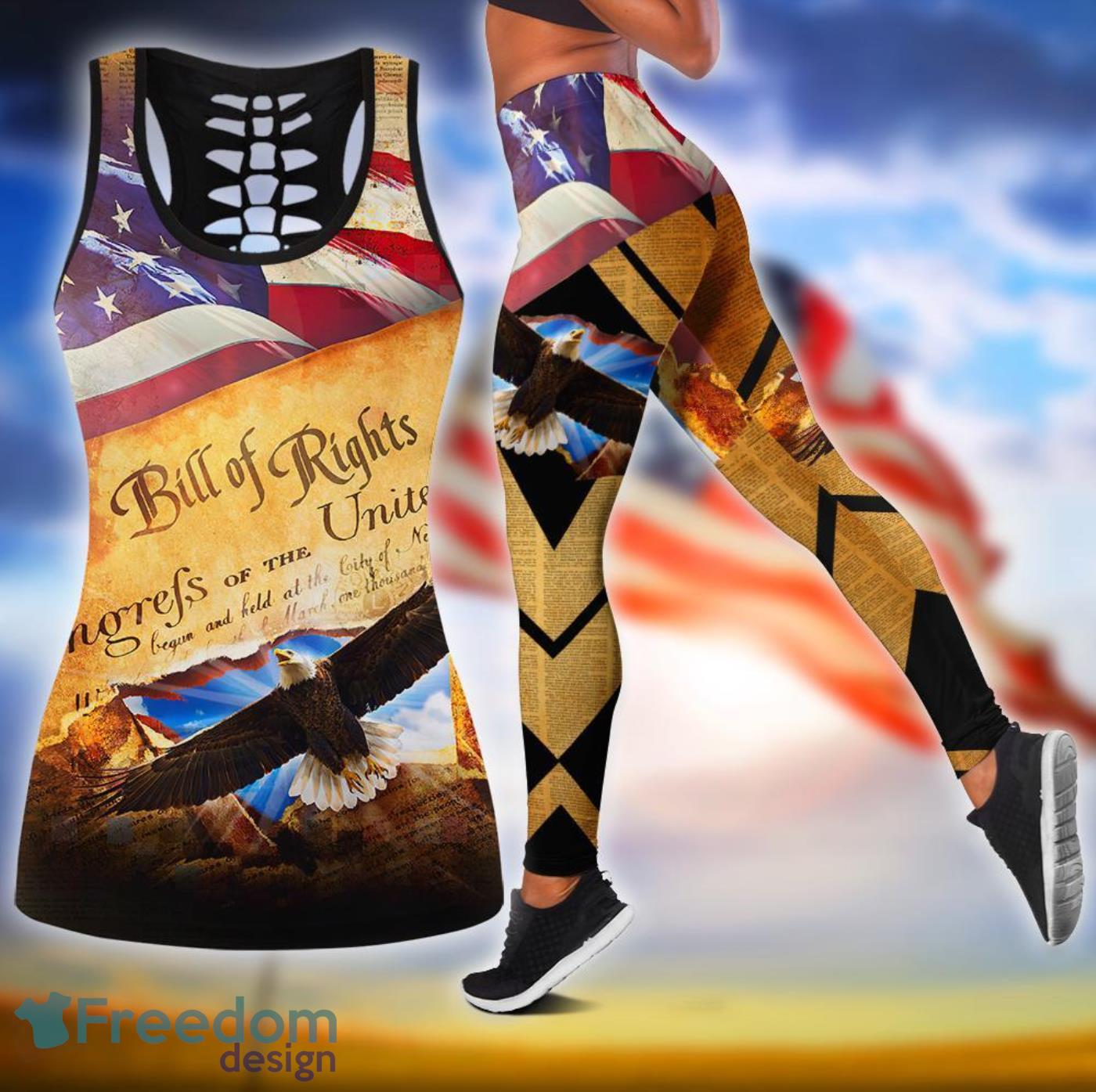 American D All Over Printed Legging And Hollow Tank Top Gift For Women Product Photo 1