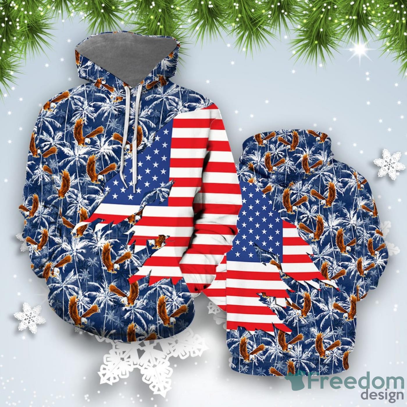 American Eagle Palm Tree 3D Hoodie All Over Print Best Gift For Men And Women Product Photo 1