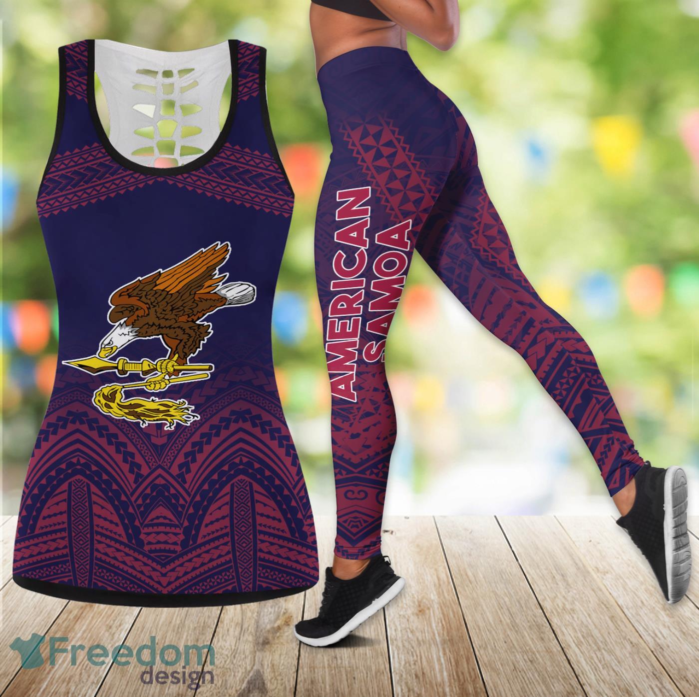 American Samoa Vintage Pattern Legging And Hollow Tank Top Gift For Women Product Photo 1