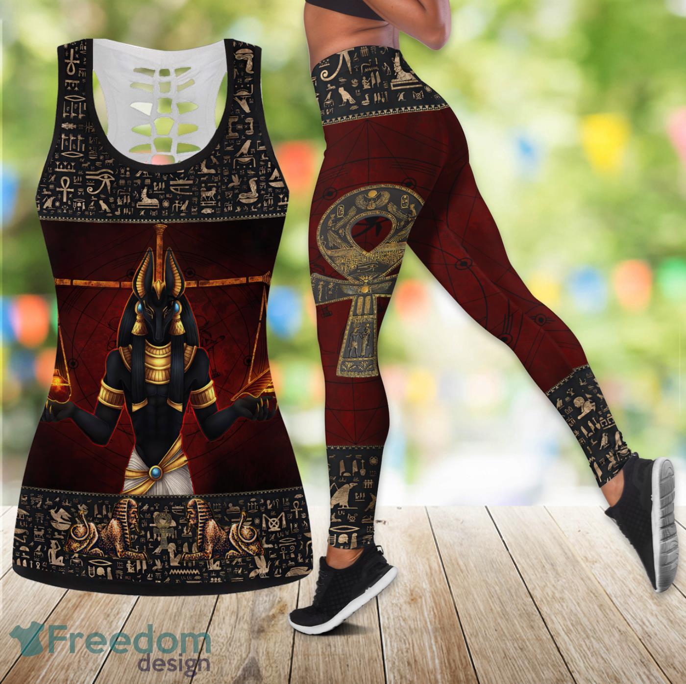 Anubis Ancient Legging And Hollow Tank Top Gift For Women Product Photo 1