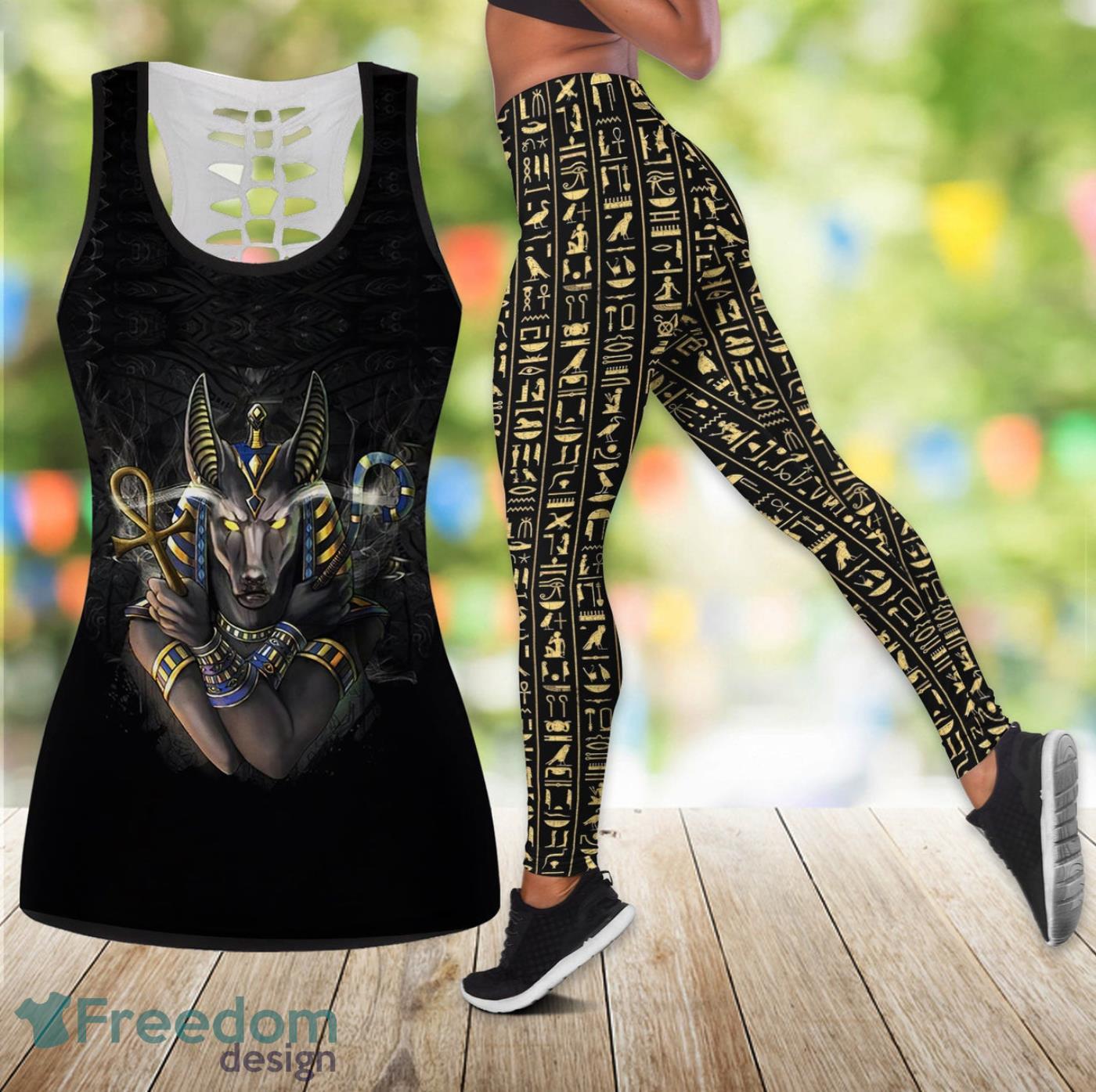 Anubis In Black Legging And Hollow Tank Top Gift For Women Product Photo 1