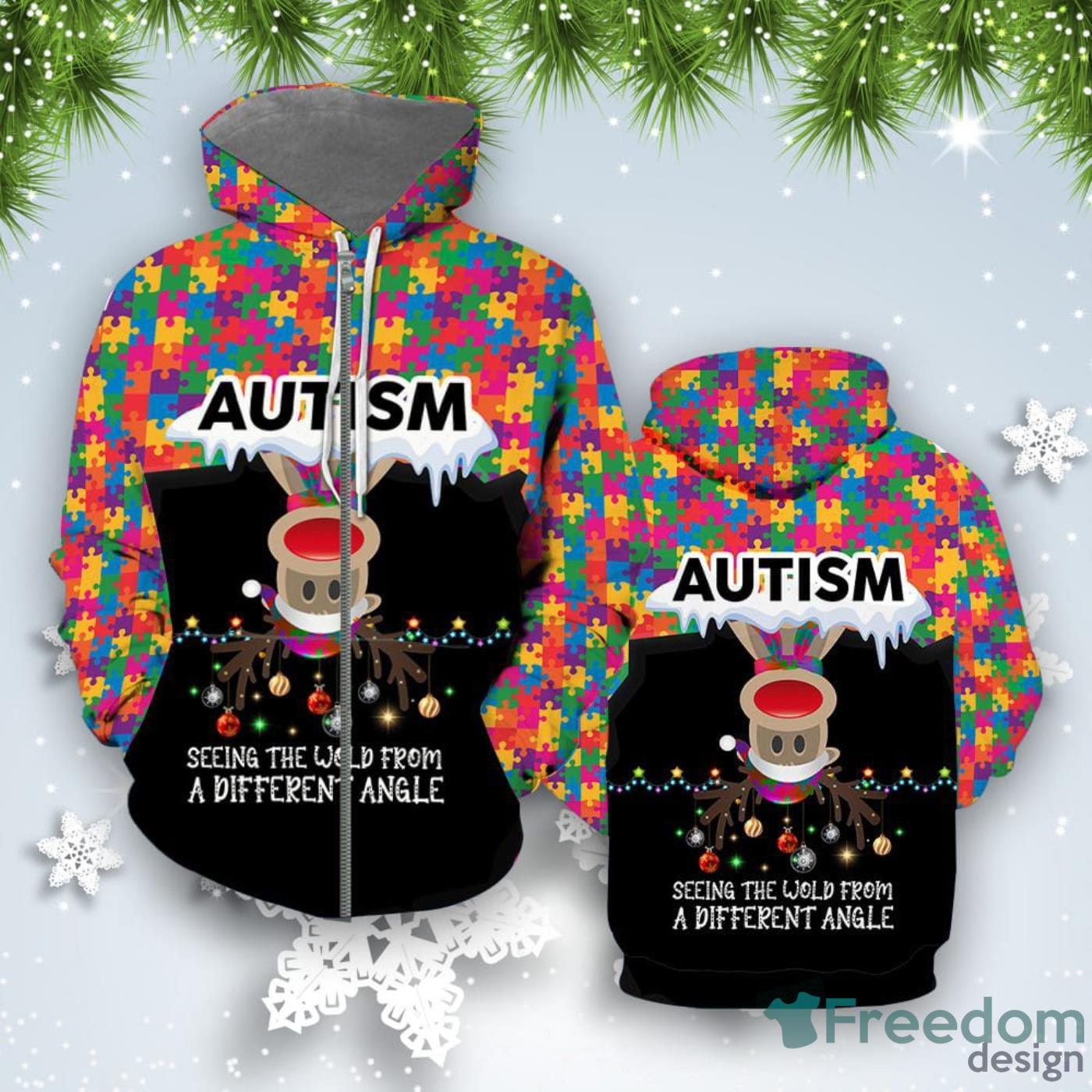 Autism Seeing The World From A Different Angle Reindeer Christmas All Over Print 3D Hoodie Unique Gift Product Photo 2