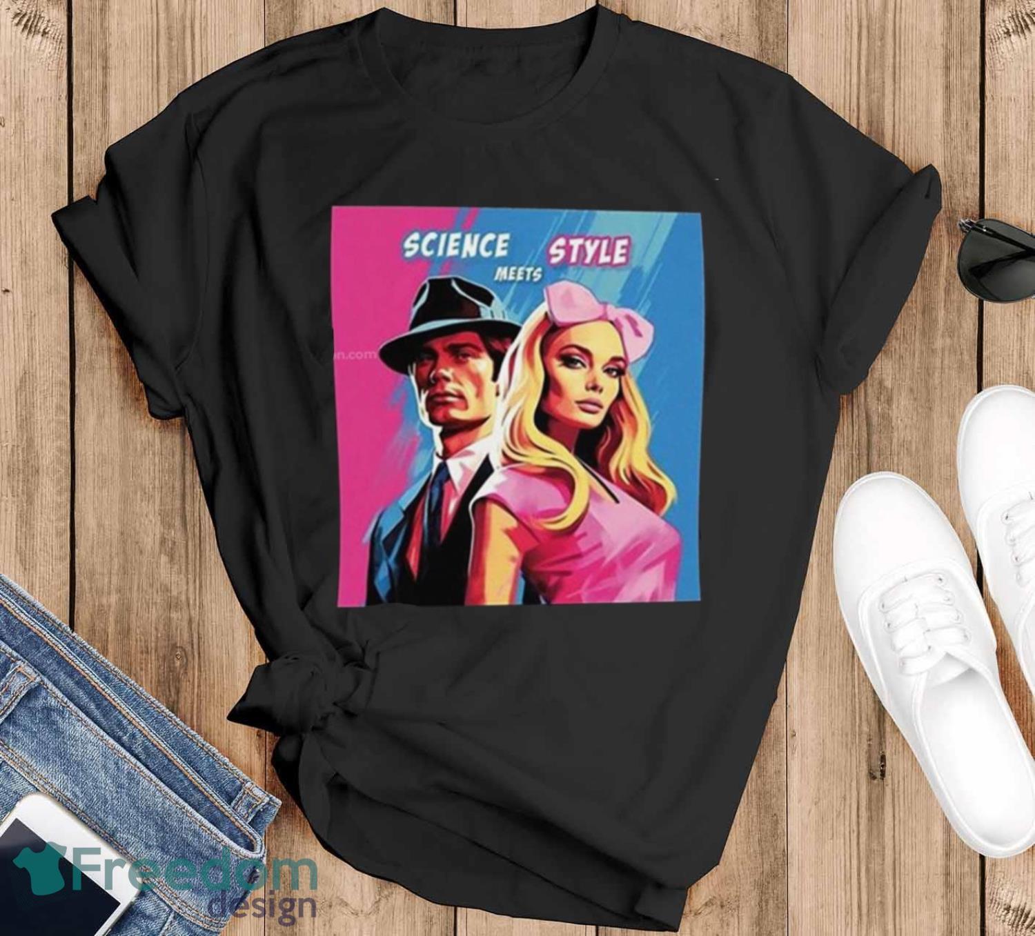 Barbenheimer Barbie Margot Robbie And Oppenheimer Christopher Nolan Painting Shirt - Black T-Shirt