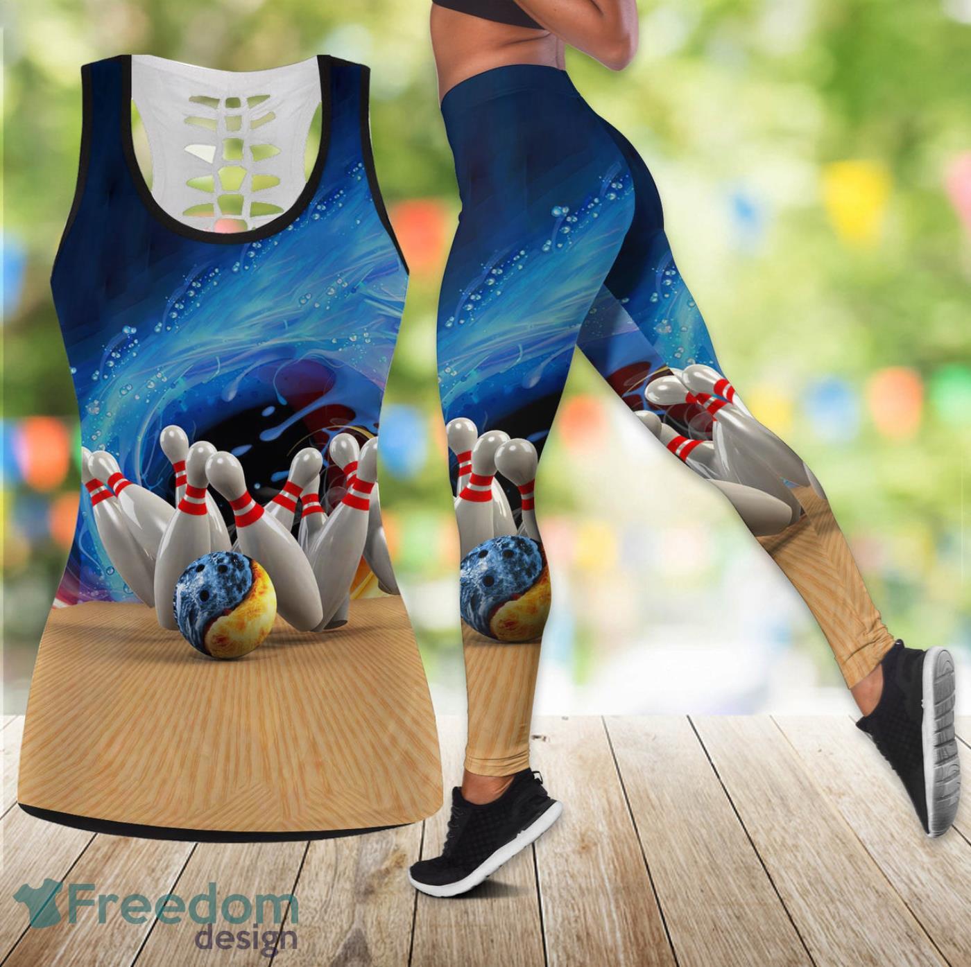 Blue Bowling Legging And Hollow Tank Top Gift For Women Product Photo 1 Blue Bowling Legging And Hollow Tank Top Gift For Women Product Photo 1