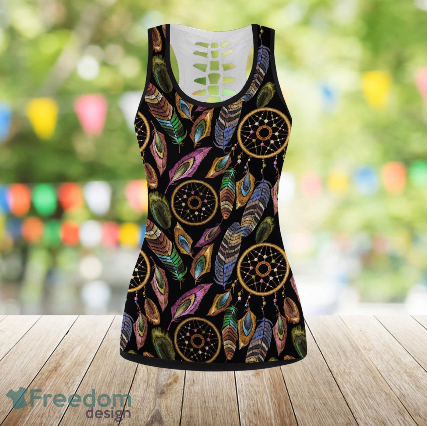 Boho Peacock Dream Catcher Legging And Hollow Tank Top Gift For Women Product Photo 2