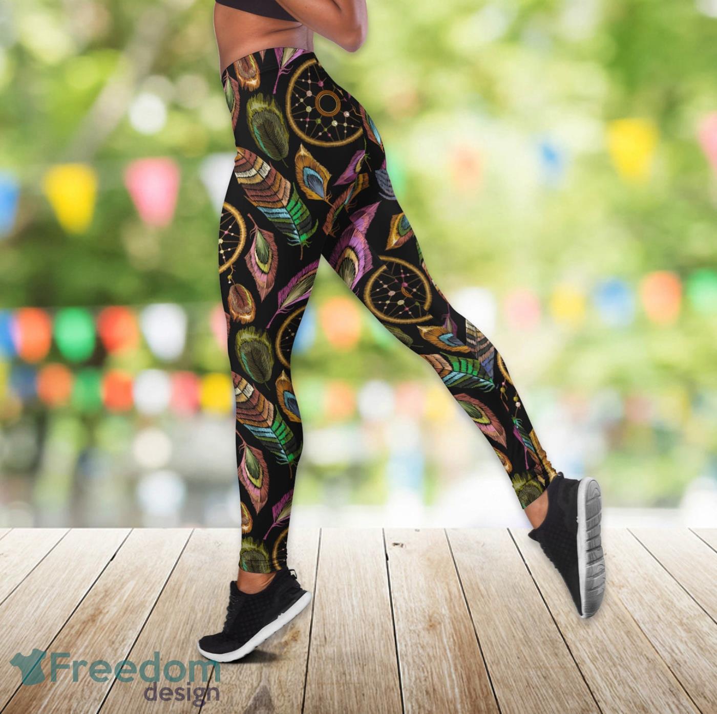 Boho Peacock Dream Catcher Legging And Hollow Tank Top Gift For Women Product Photo 3 Boho Peacock Dream Catcher Legging And Hollow Tank Top Gift For Women Product Photo 3