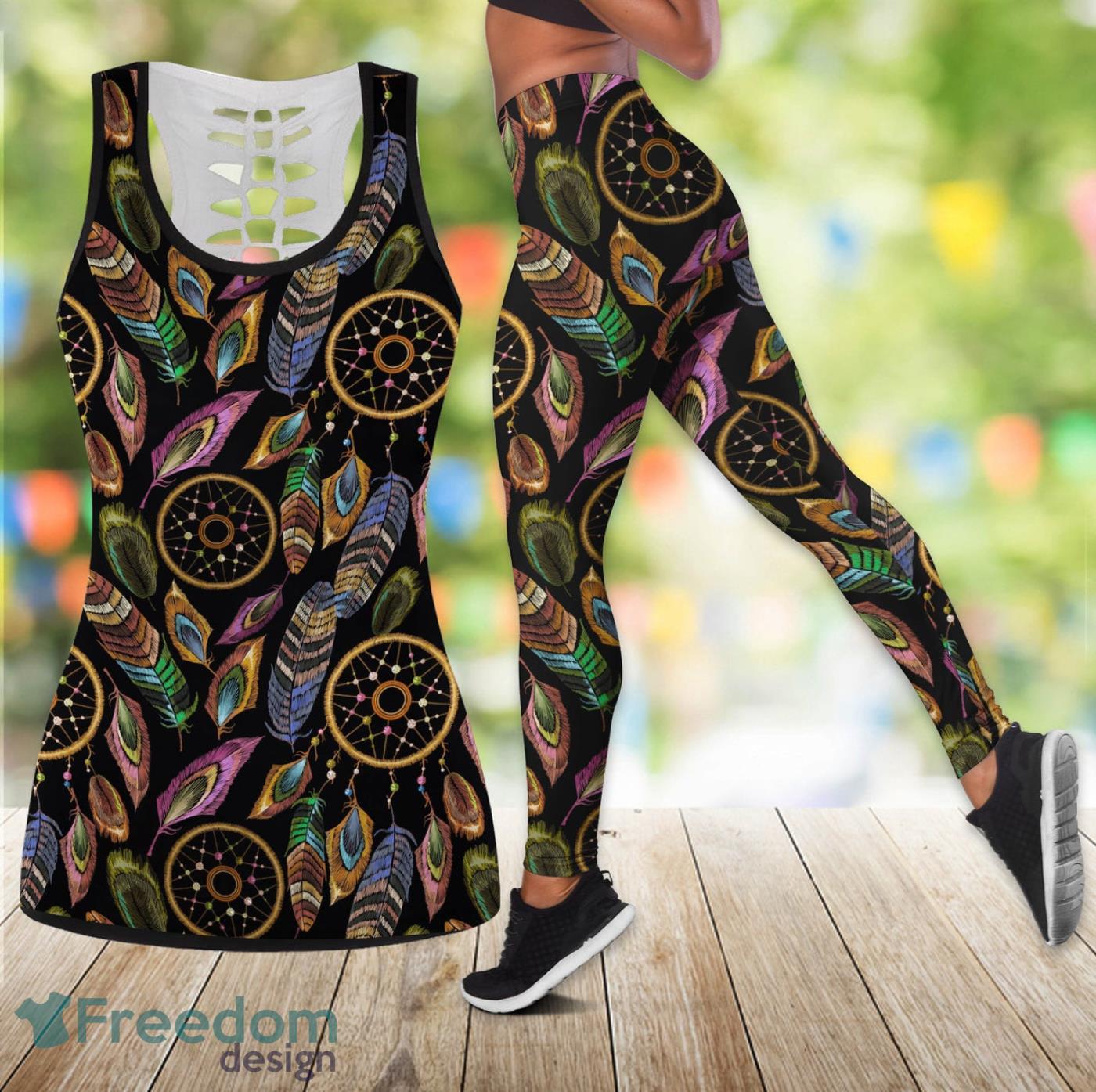 Boho Peacock Dream Catcher Legging And Hollow Tank Top Gift For Women Product Photo 1 Boho Peacock Dream Catcher Legging And Hollow Tank Top Gift For Women Product Photo 1