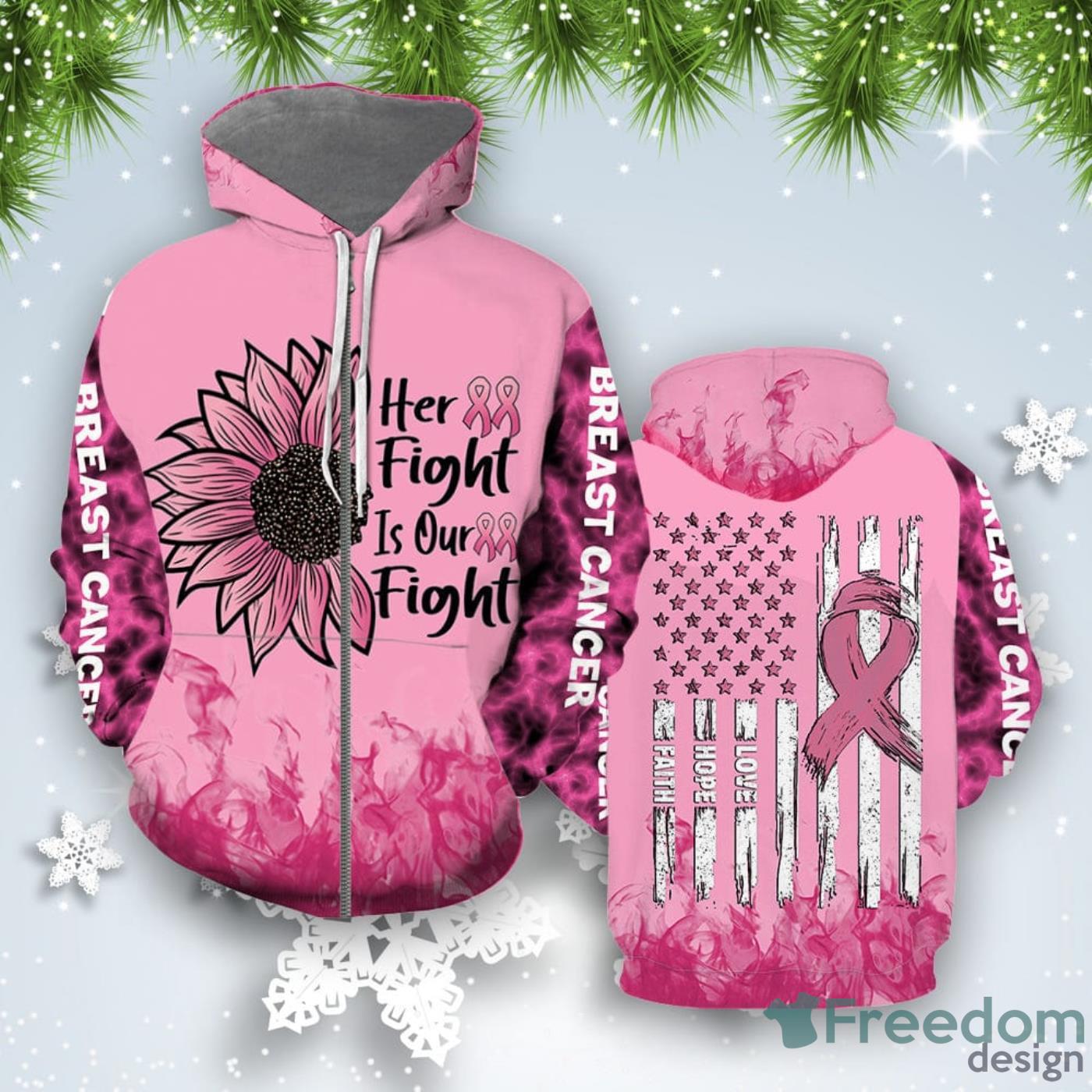 Breast Cancer Her Fight Is Our Fight 3D Hoodie All Over Print Best Gift For Men And Women Product Photo 2