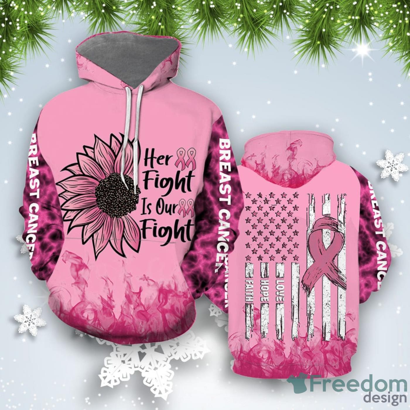 Breast Cancer Her Fight Is Our Fight 3D Hoodie All Over Print Best Gift For Men And Women Product Photo 1