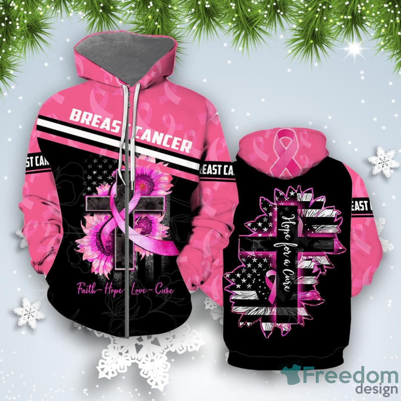 Breast Cancer Hope For A Cure All Over Print 3D Hoodie Unique Gift Product Photo 2