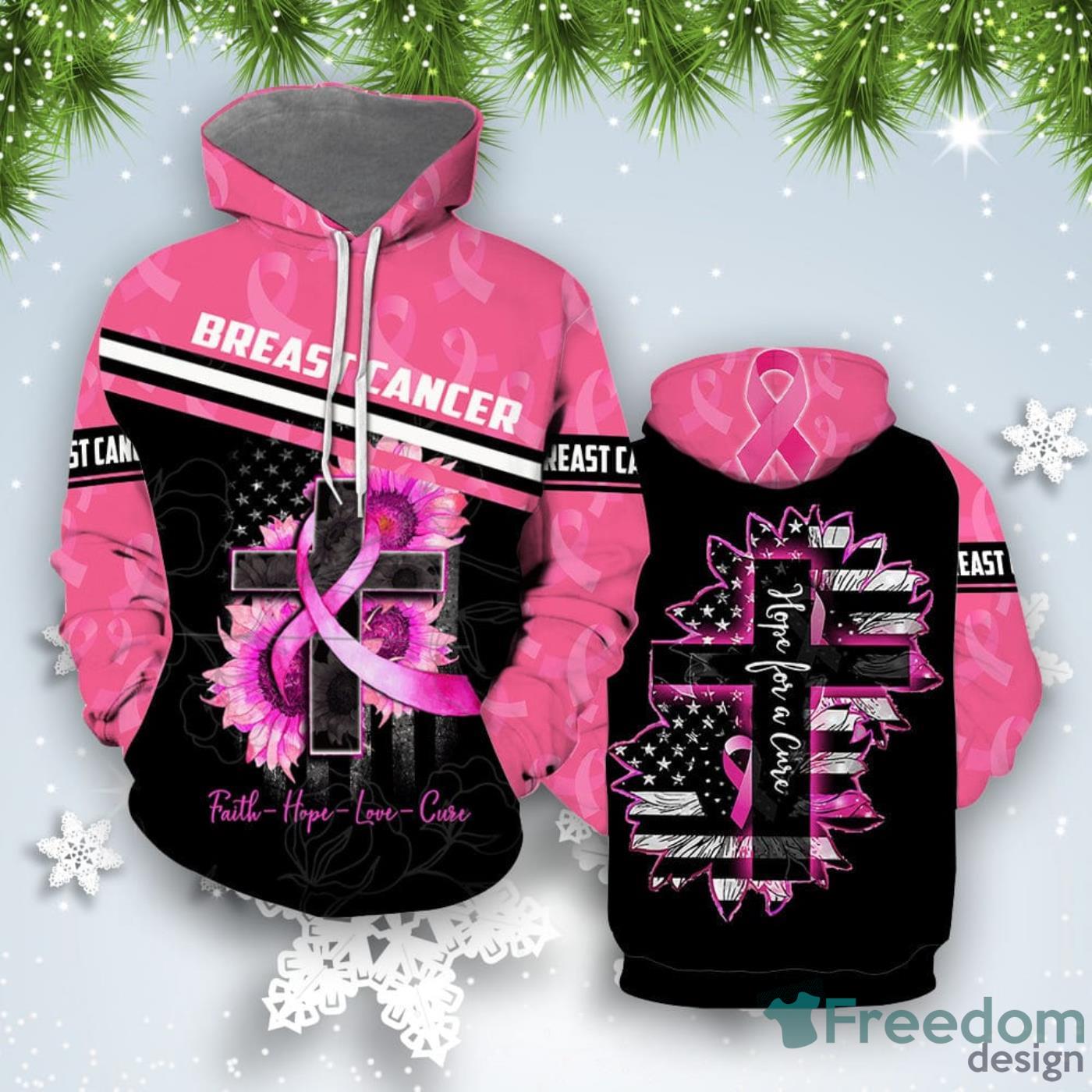 Breast Cancer Hope For A Cure All Over Print 3D Hoodie Unique Gift Product Photo 1