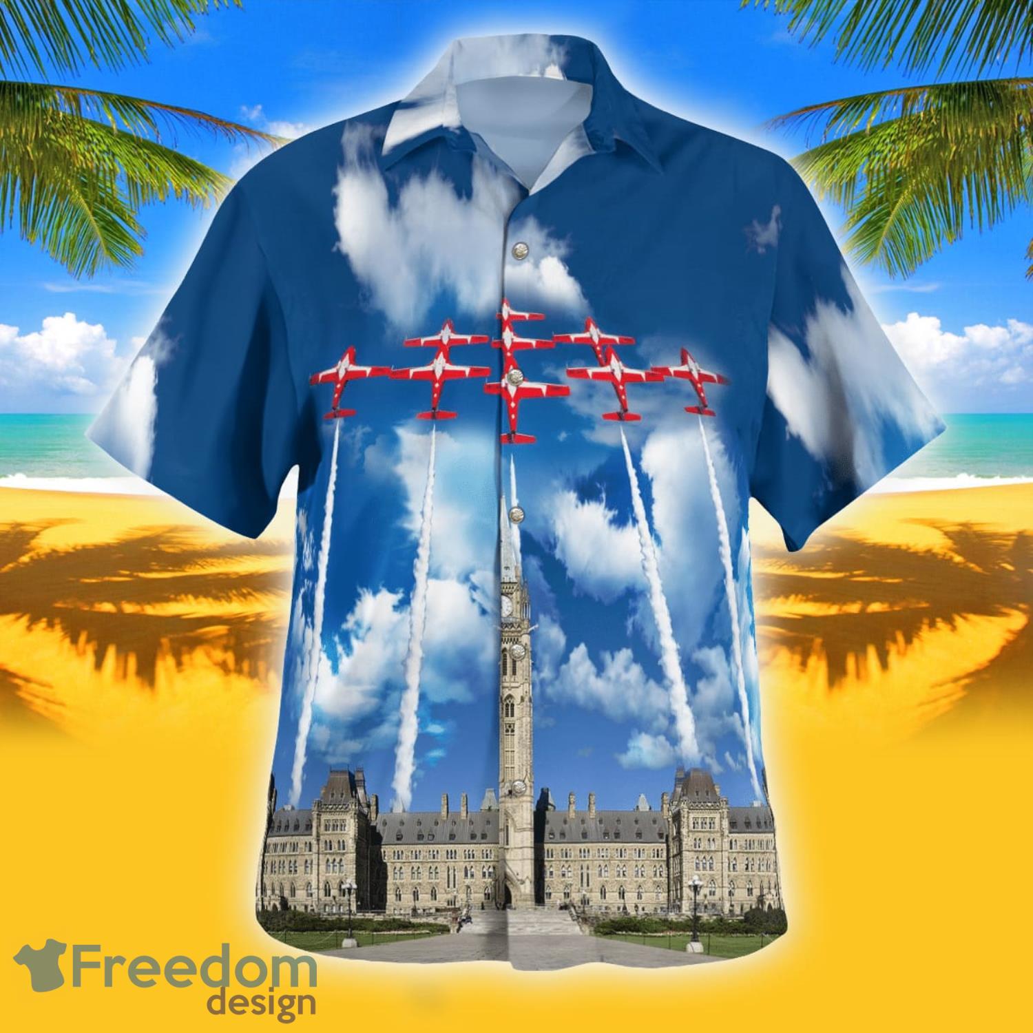 Canadian Forces Snowbirds Flying over Parliament Hill Happy Canada Day Tropical Hawaiian Shirt Product Photo 2 Canadian Forces Snowbirds Flying over Parliament Hill Happy Canada Day Tropical Hawaiian Shirt Product Photo 2