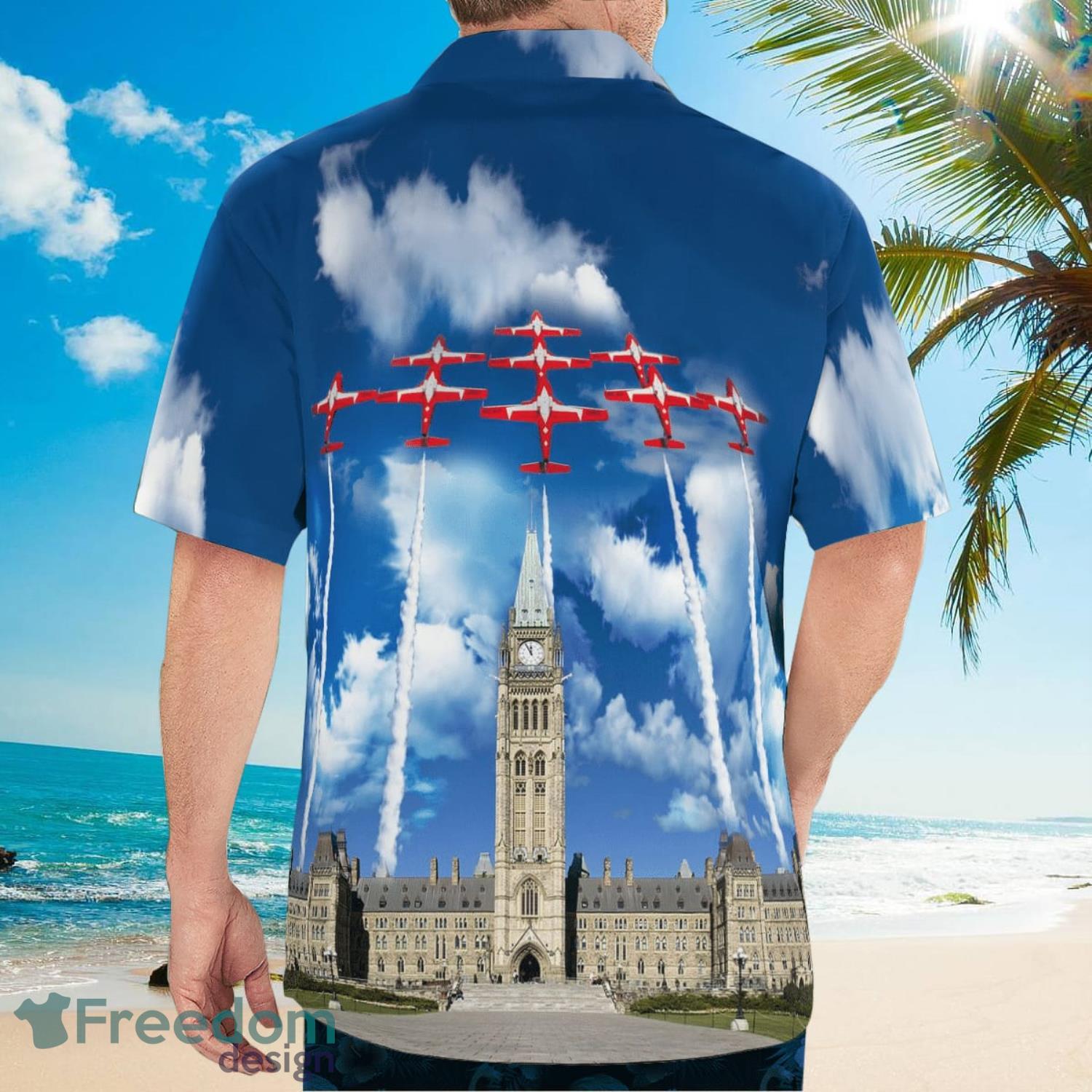 Canadian Forces Snowbirds Flying over Parliament Hill Happy Canada Day Tropical Hawaiian Shirt Product Photo 4 Canadian Forces Snowbirds Flying over Parliament Hill Happy Canada Day Tropical Hawaiian Shirt Product Photo 4