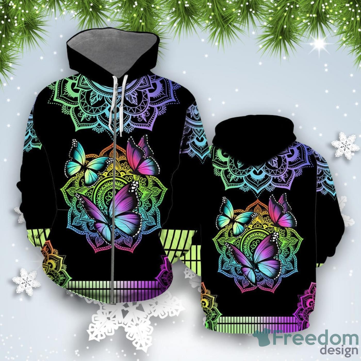 Colorful Butterfly Mandala All Over Print 3D Hoodie Product Photo 2