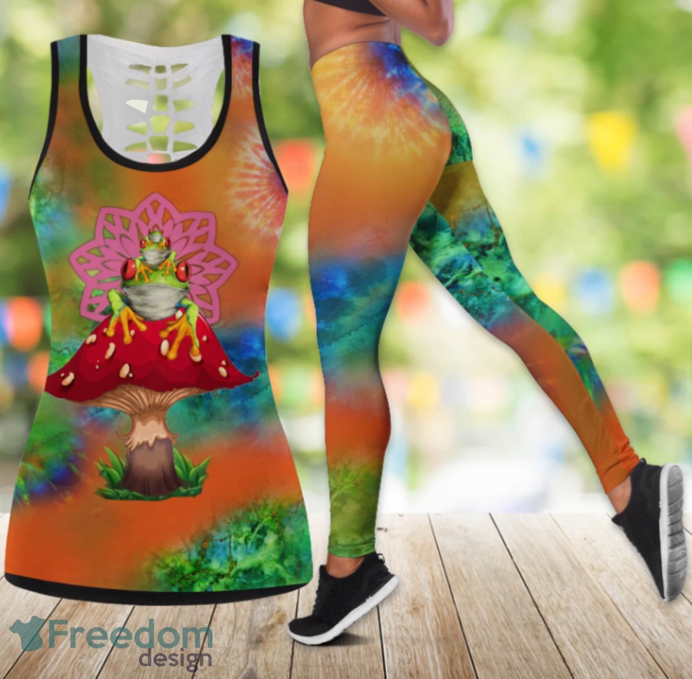 Colorful Frog Mushroom Legging And Hollow Tank Top Gift For Women Product Photo 1 Colorful Frog Mushroom Legging And Hollow Tank Top Gift For Women Product Photo 1
