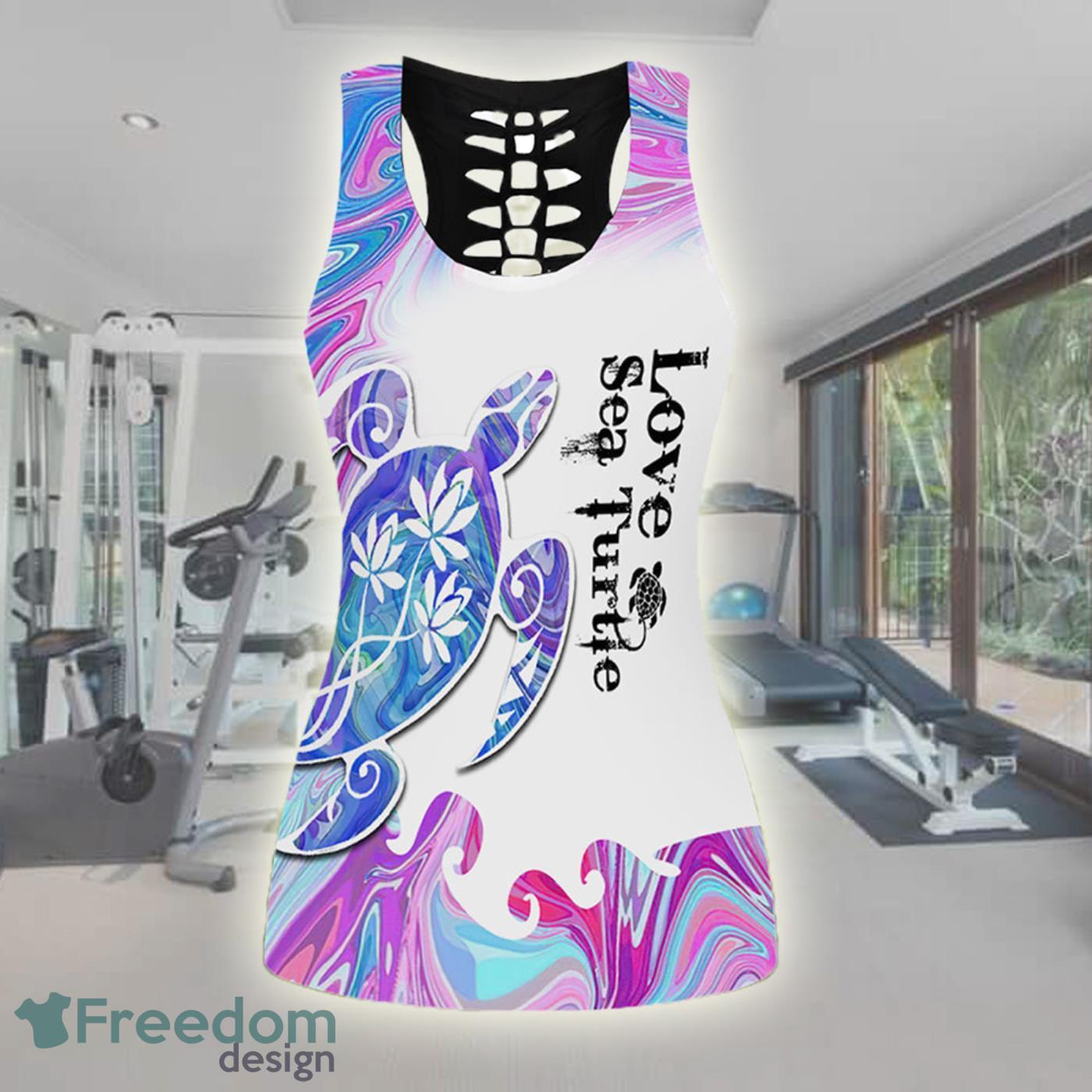 Colorful Sea Turtle Legging And Hollow Tank Top Gift For Women Product Photo 2