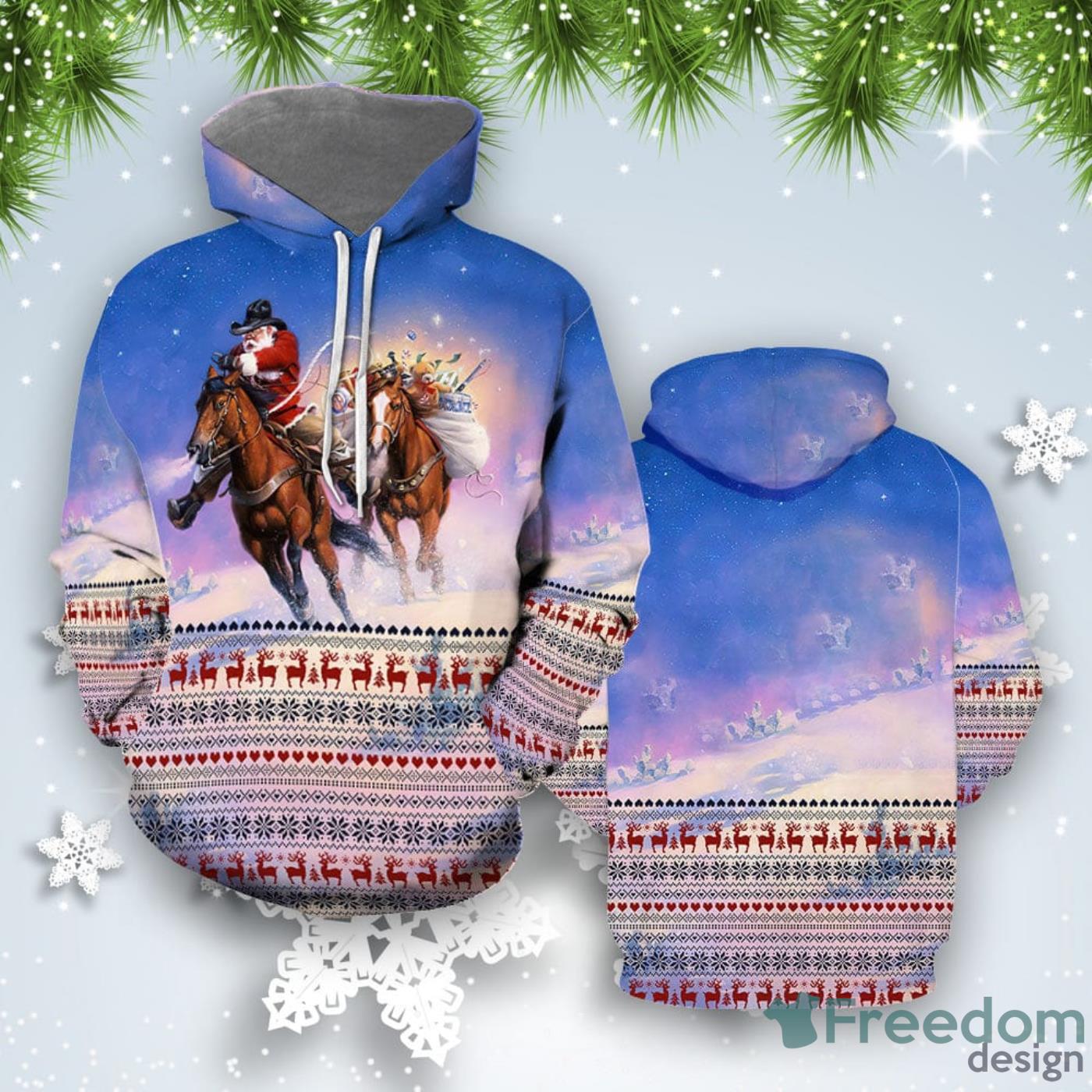 Cowboys Hoodie Mens 3D Superb Santa Christmas Dallas Cowboys Gift