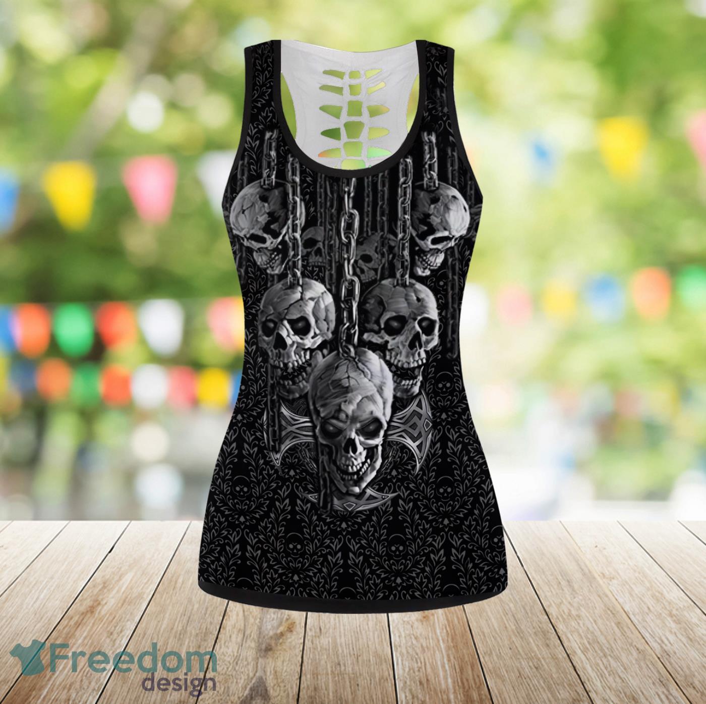 Dark Art Skull Legging And Hollow Tank Top Gift For Women Product Photo 2