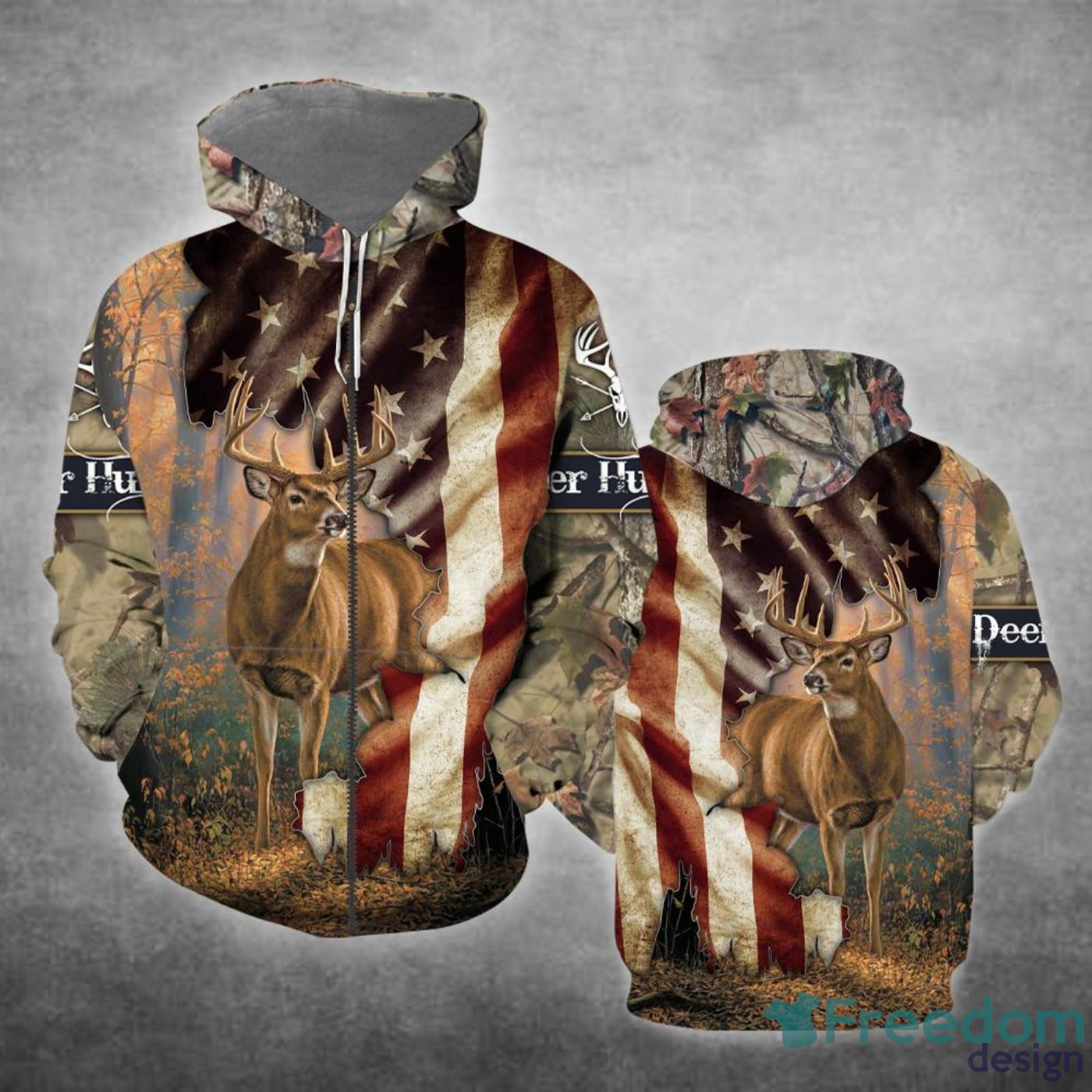 Deer American Hunter All Over Print 3D Hoodie Unique Gift Product Photo 2