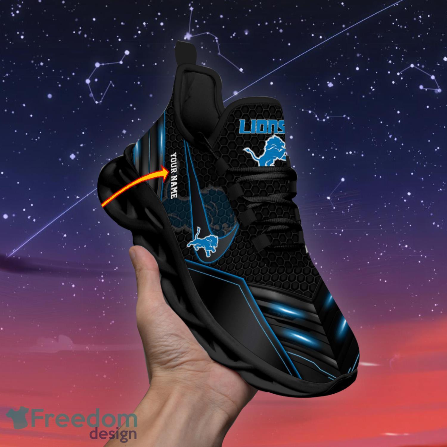 Detroit Lions Logo Custom Name Running Sneaker In Black Max Soul Shoes -  YesItCustom