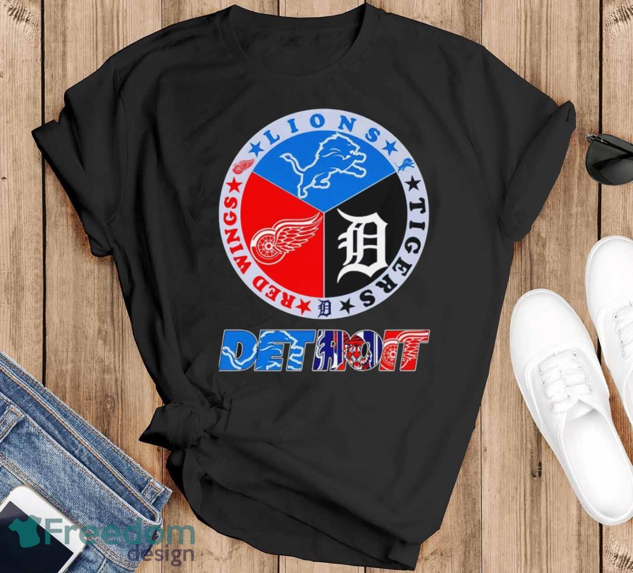 Detroit Red Wings Detroit Lions Detroit Tigers Detroit City logo 2023 shirt - Black T-Shirt