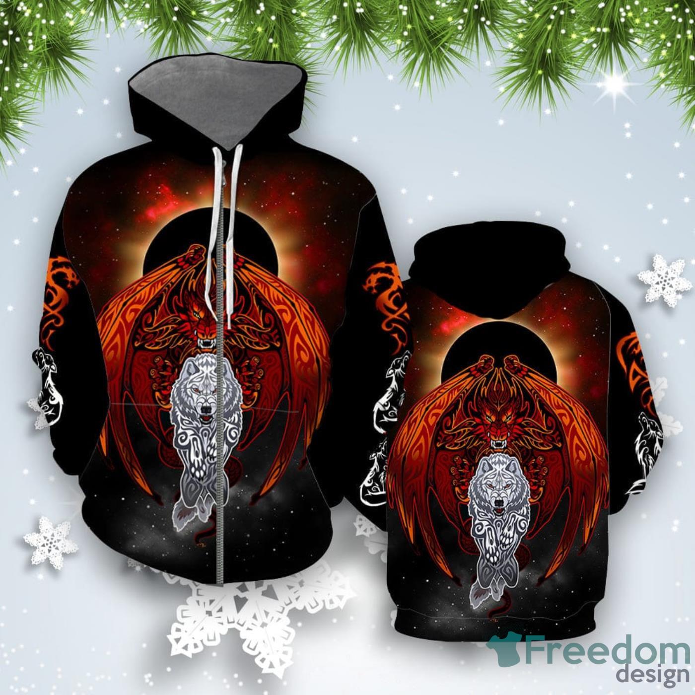 Dragon And Wolf All Over Print 3D Hoodie Special Gift Product Photo 2