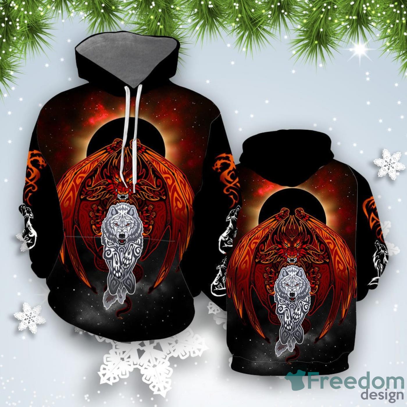 Dragon And Wolf All Over Print 3D Hoodie Special Gift Product Photo 1