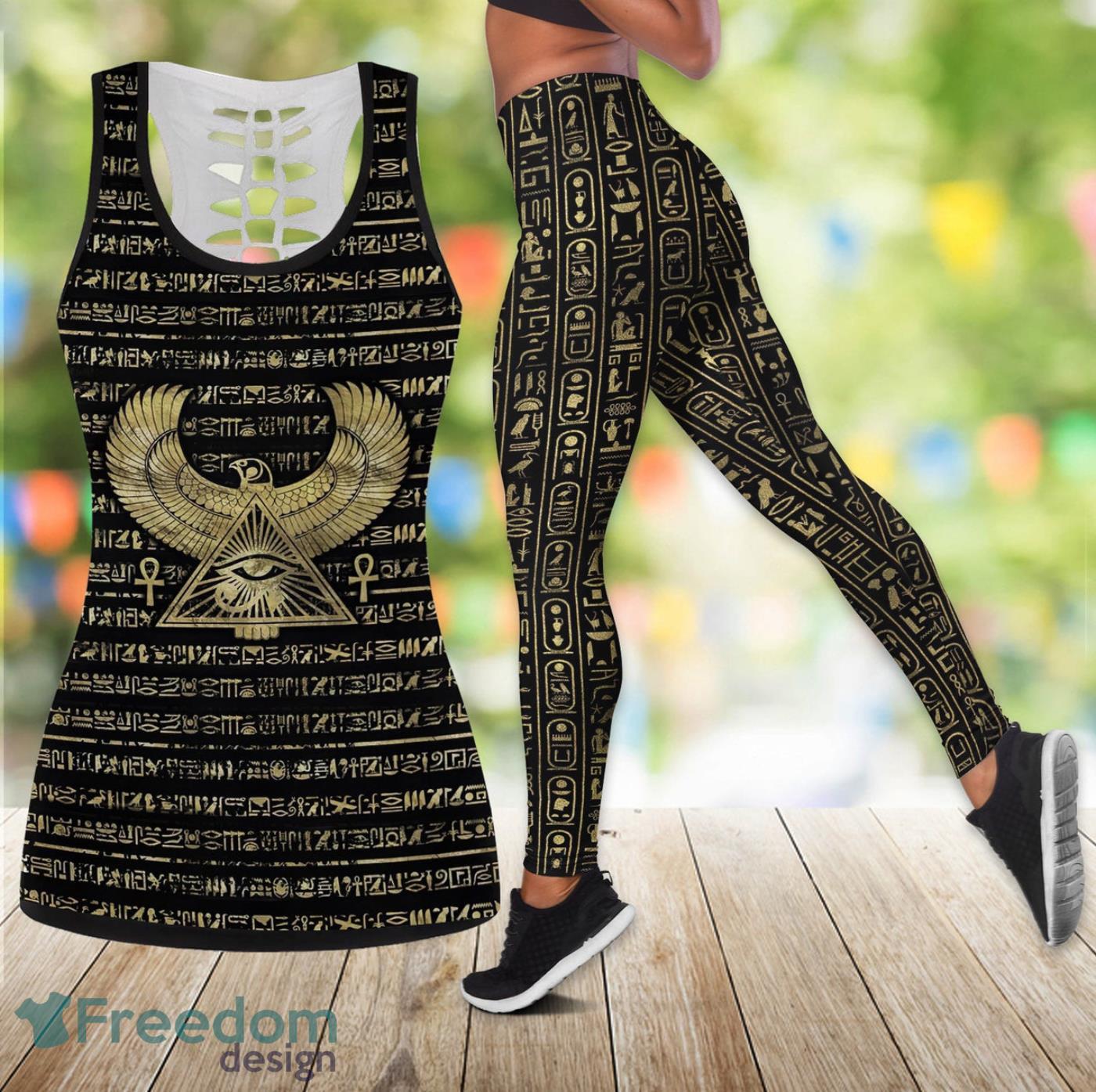 Egyptian Eye Of Horus Legging And Hollow Tank Top Gift For Women Product Photo 1