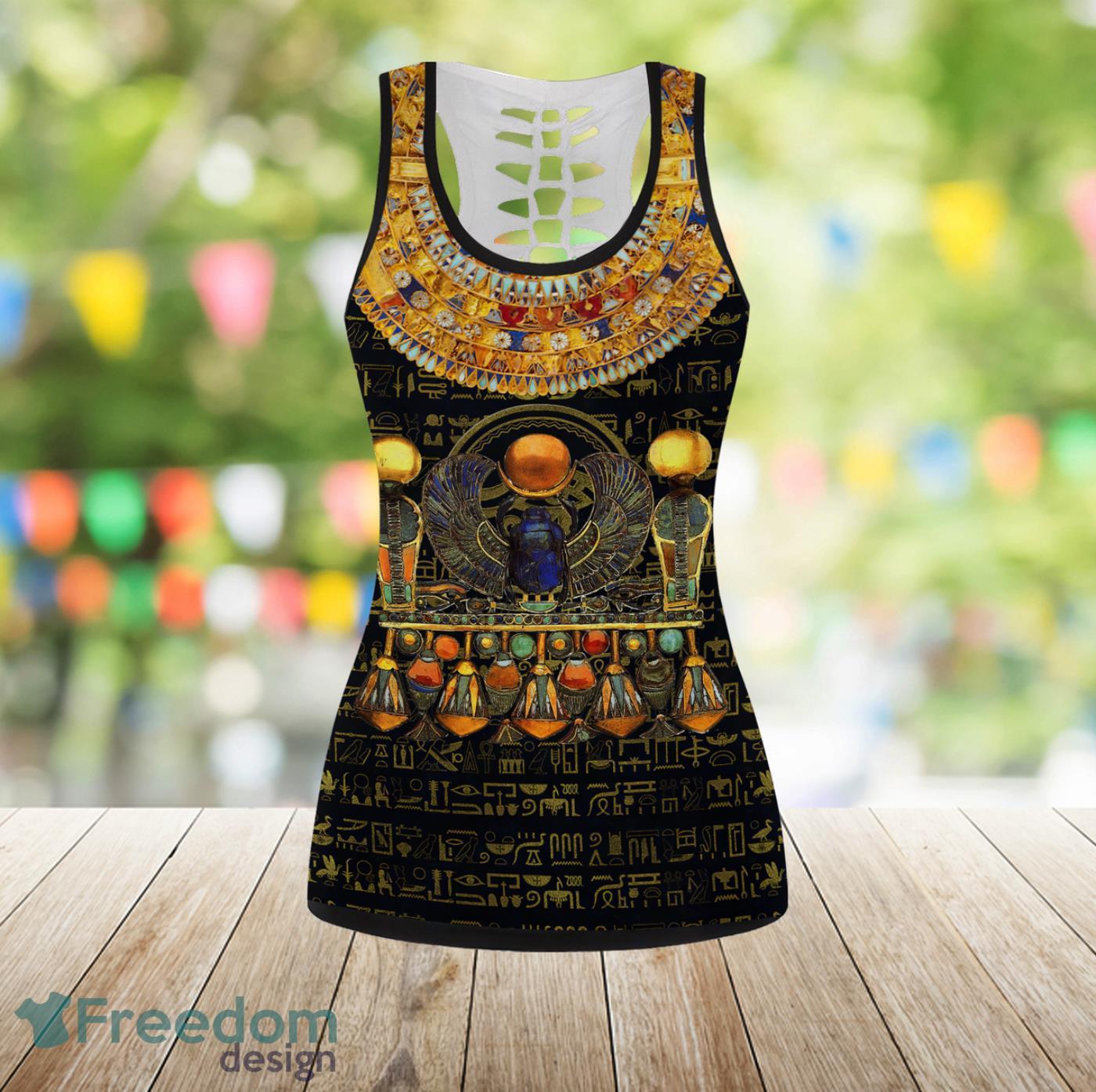 Egyptian Gods Ancient Khepri Legging And Hollow Tank Top Gift For Women Product Photo 2