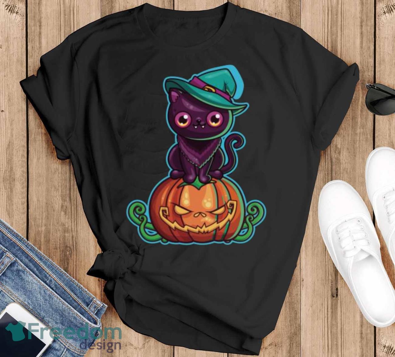 Ferociously Cute Halloween Vampire Witch Kitty Cat T-shirt - Black T-Shirt
