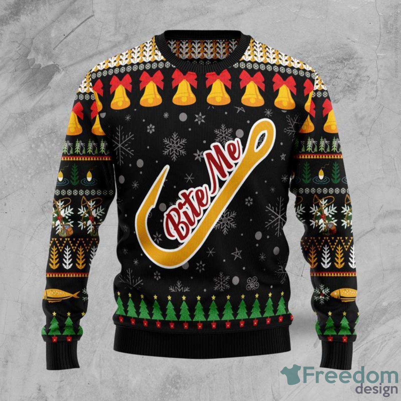 Fishing - Bite me Xmas Christmas Gift Ugly Christmas Sweater - Freedomdesign