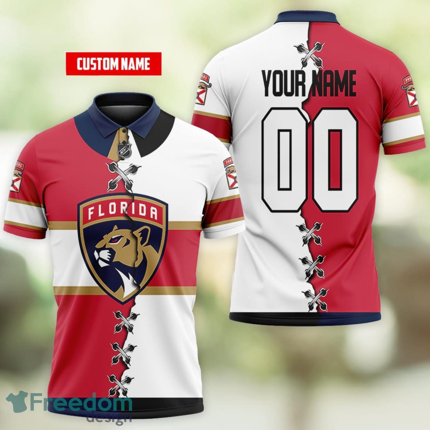 Florida Panthers Custom Name And Number NHL Fans Polo Shirt - Freedomdesign