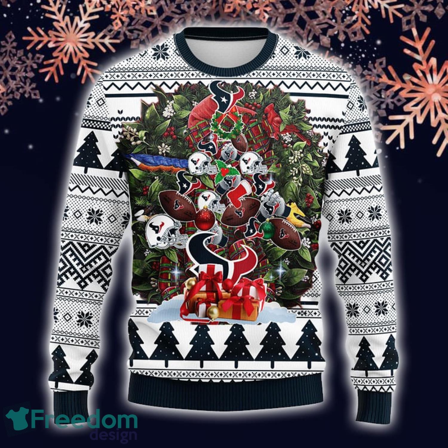 Houston Texans Christmas Tree Pattern Ugly Christmas Sweater - Freedomdesign