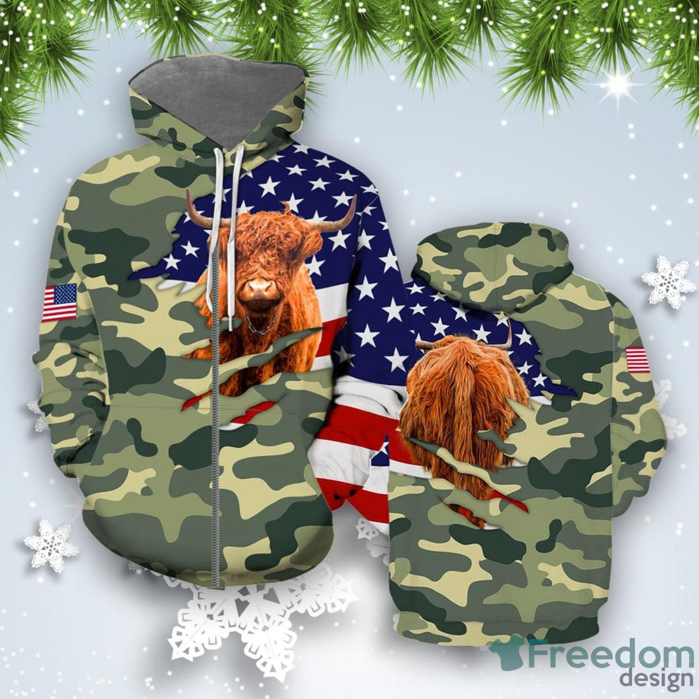 Highland Cattle Camo American 3D Hoodie All Over Print Best Gift For Men And Women Product Photo 2