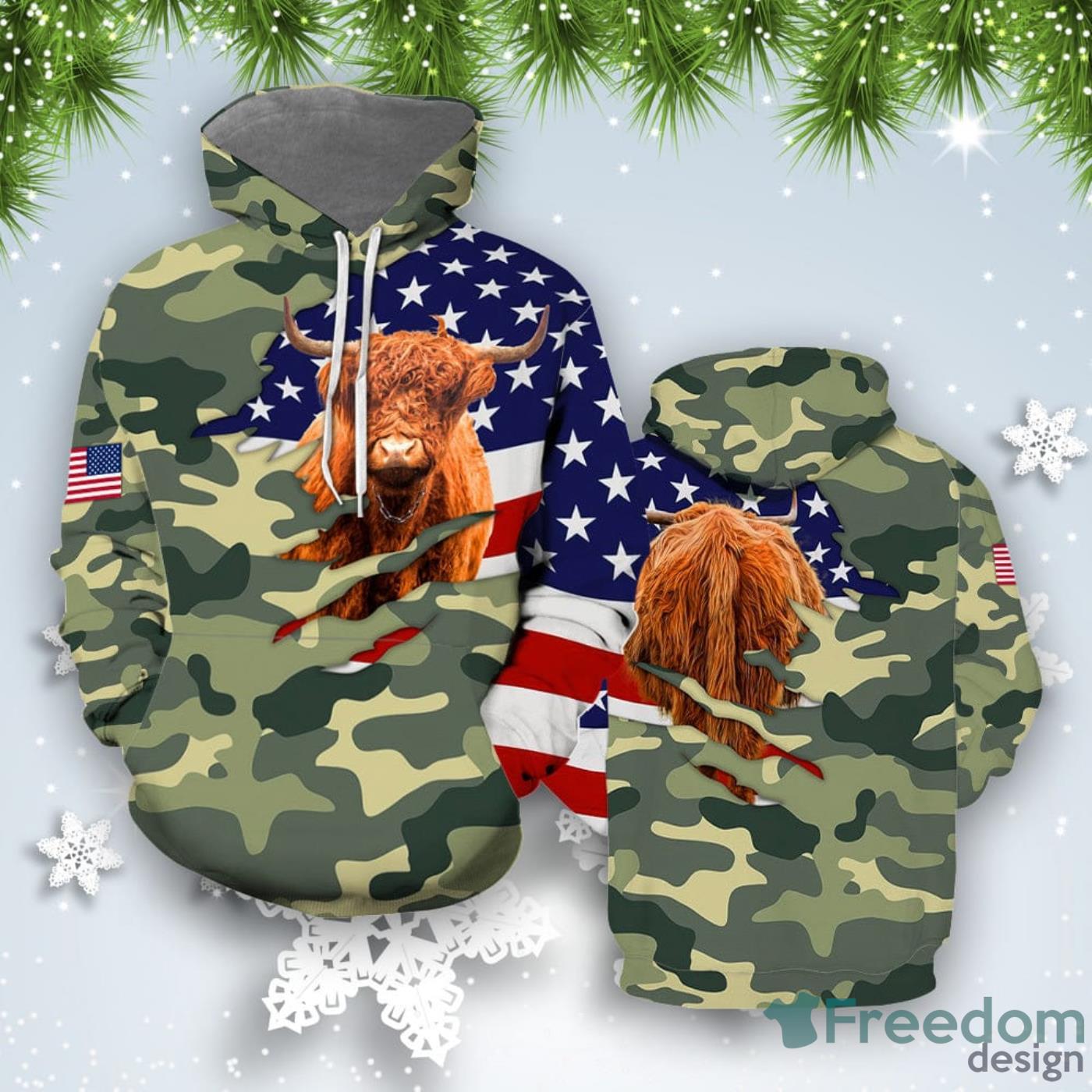 Highland Cattle Camo American 3D Hoodie All Over Print Best Gift For Men And Women Product Photo 1