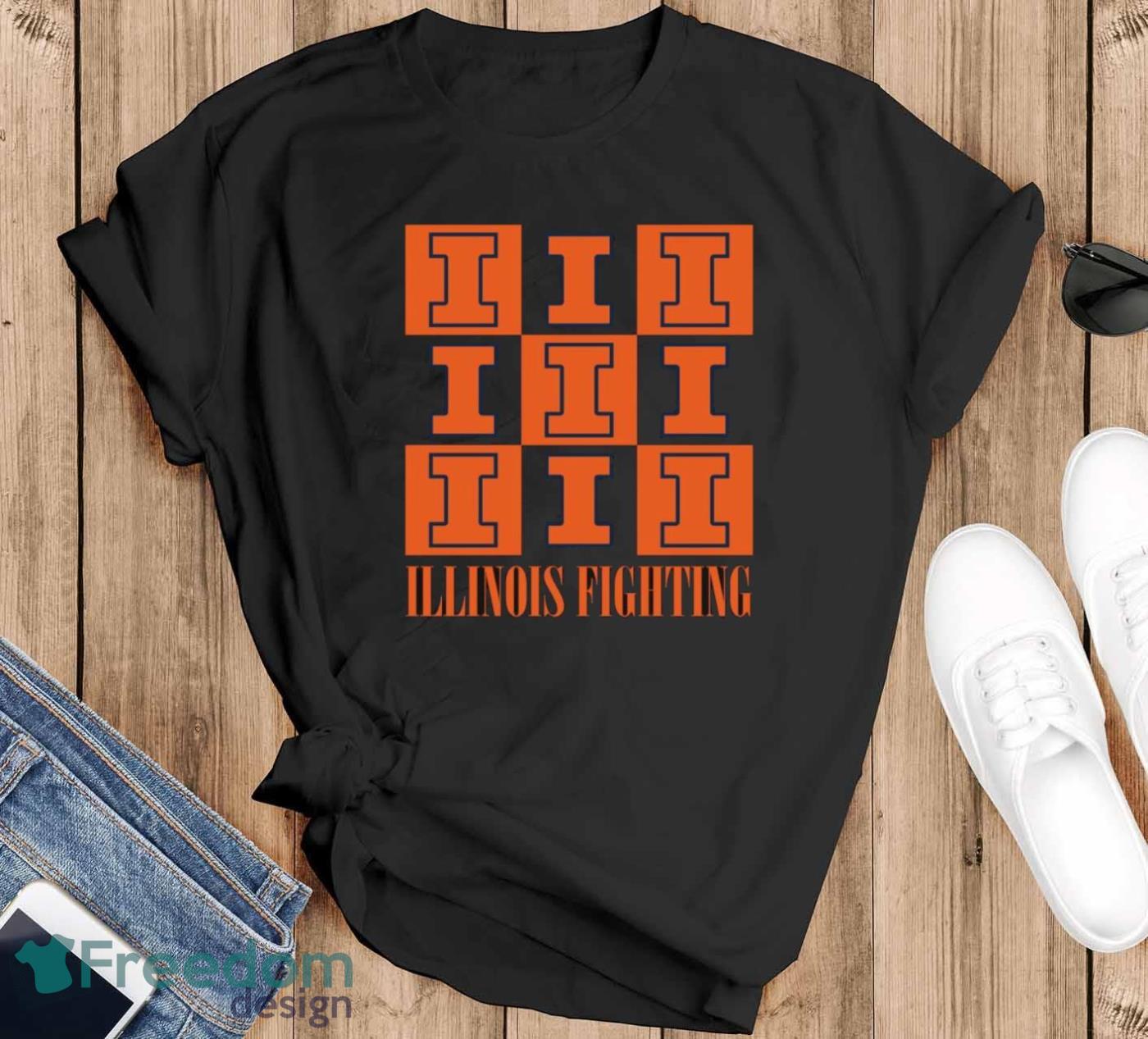 Illinois Fighting chessboard logo 2023 shirt - Black T-Shirt